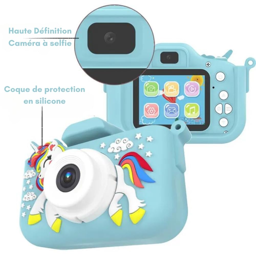 UNICAM Appareil Photo Enfant Licorne Bleu 20MP 1080P