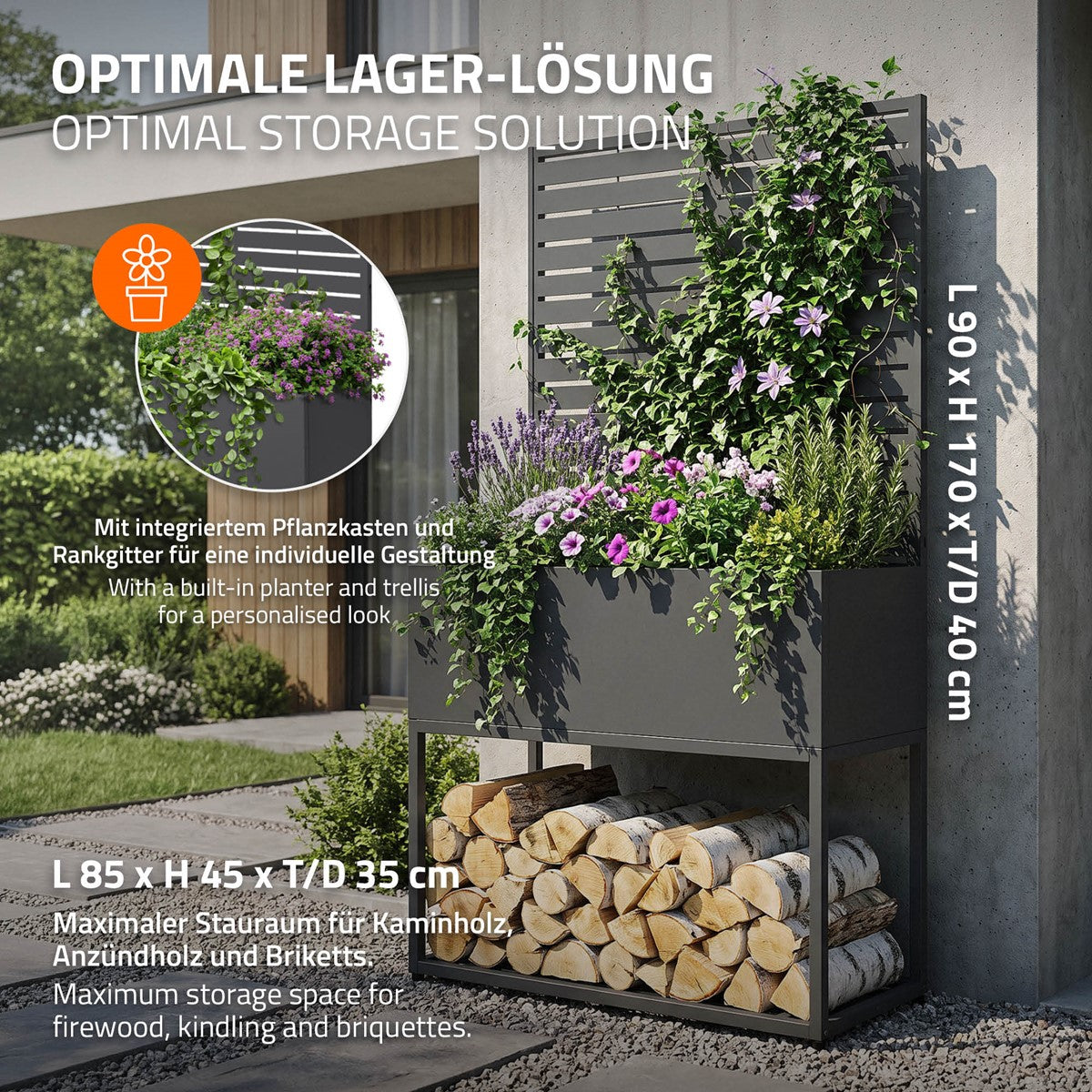 ML-Design range-bûches jardinière 90x170 cm anthracite