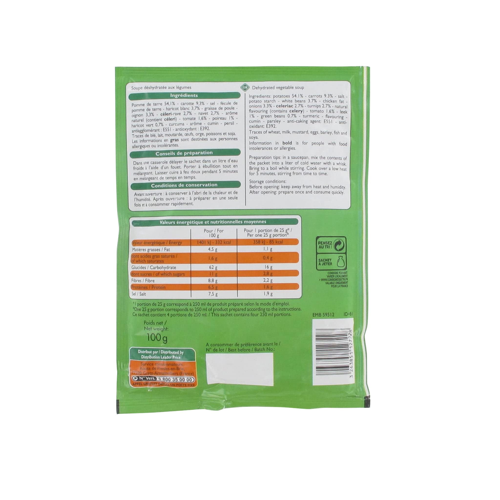 Leader Price Soupe moulinée 9 légumes sachet 100 g