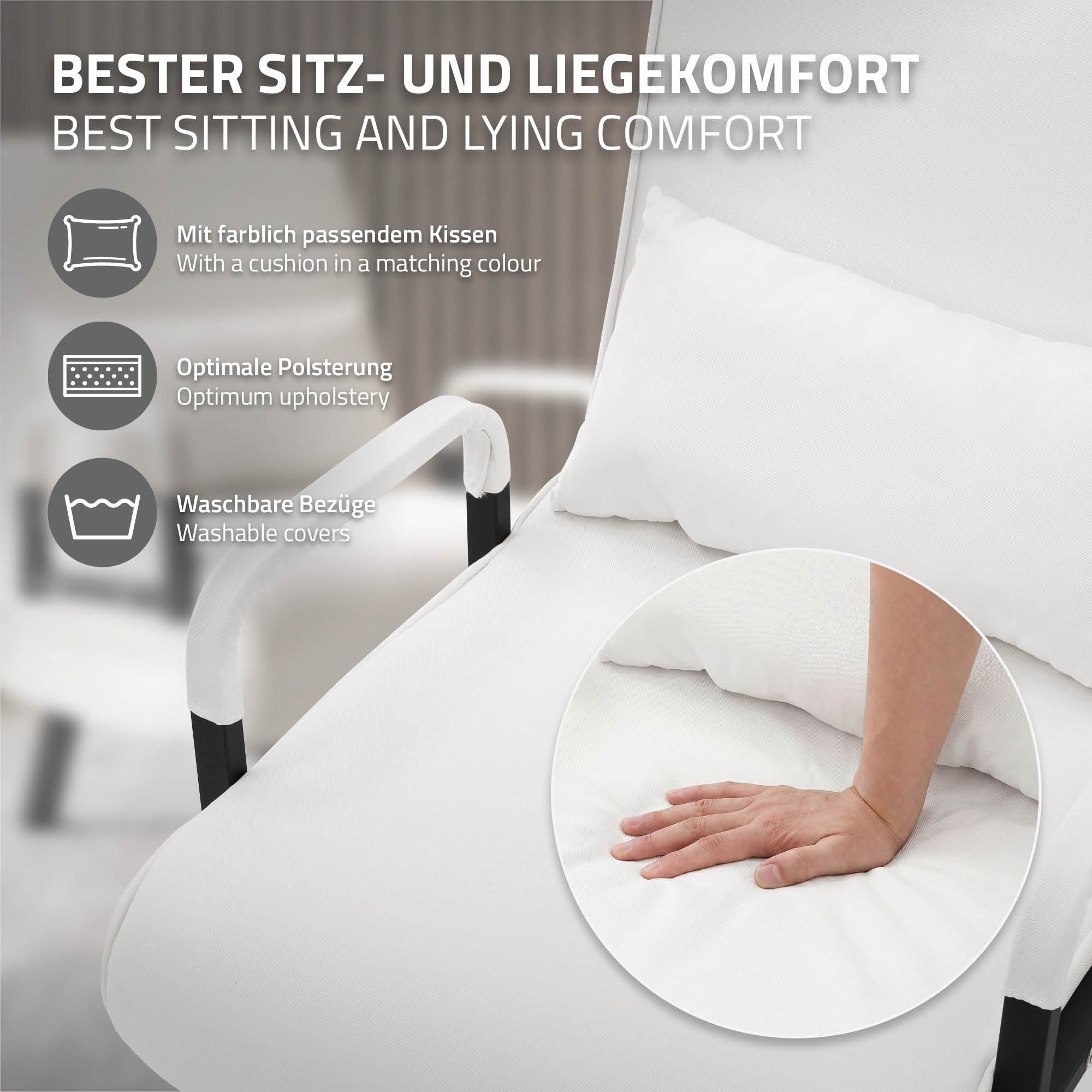 ECD Germany Meuble fauteuil-lit blanc 186x60 cm chenille acier