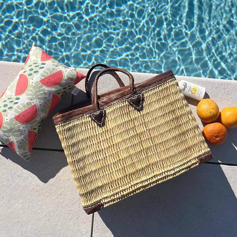 Shop-Story Panier Tressé Cabas Plage Jonc Naturel Cuir