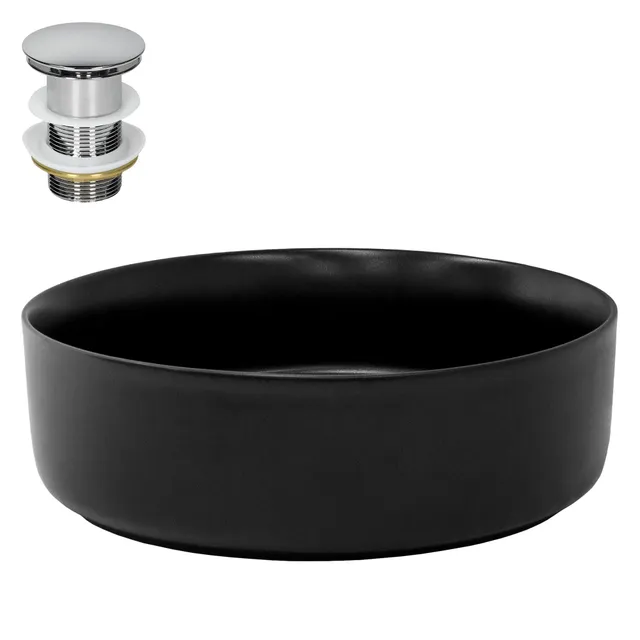 LuxeBath vasque ronde céramique noir 36x12 cm avec bonde