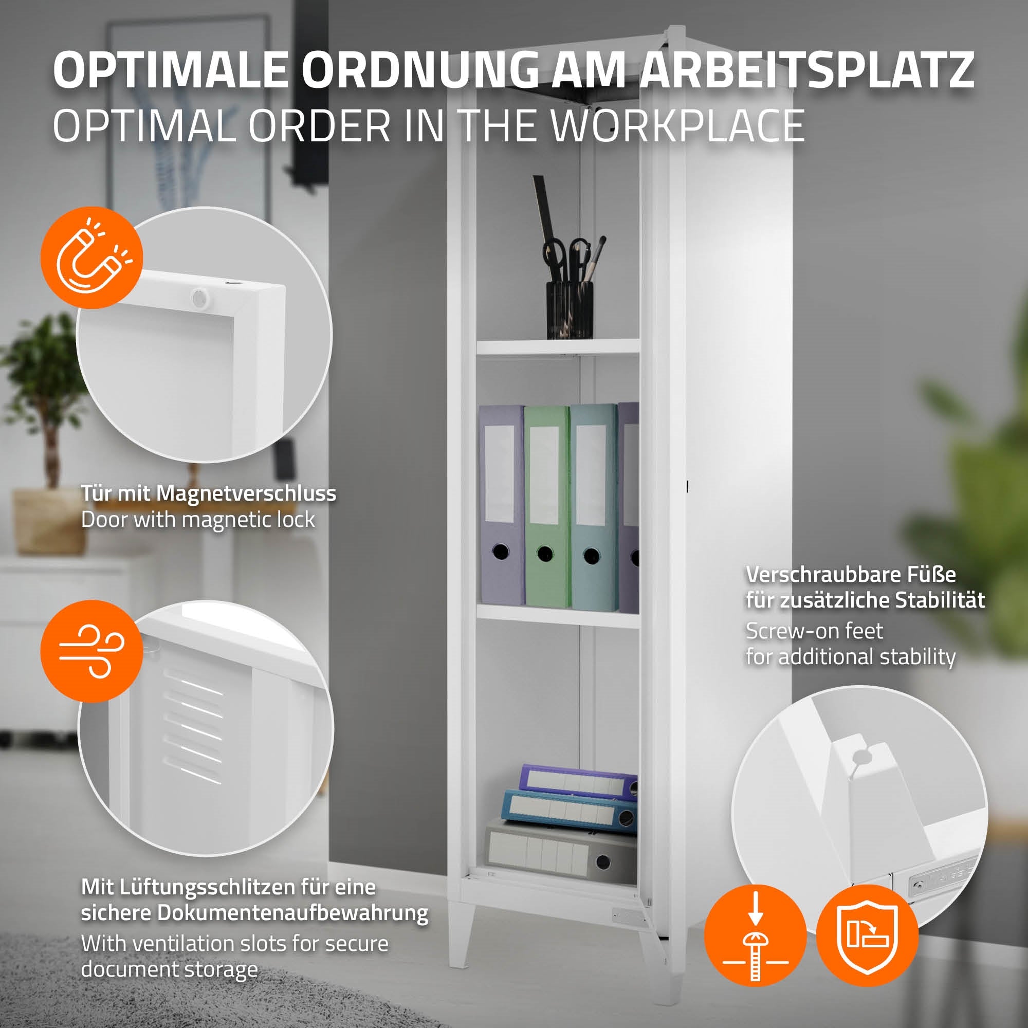 ECD Germany Werkstatt armoire métal blanc 38x38x137,5 cm 1 porte