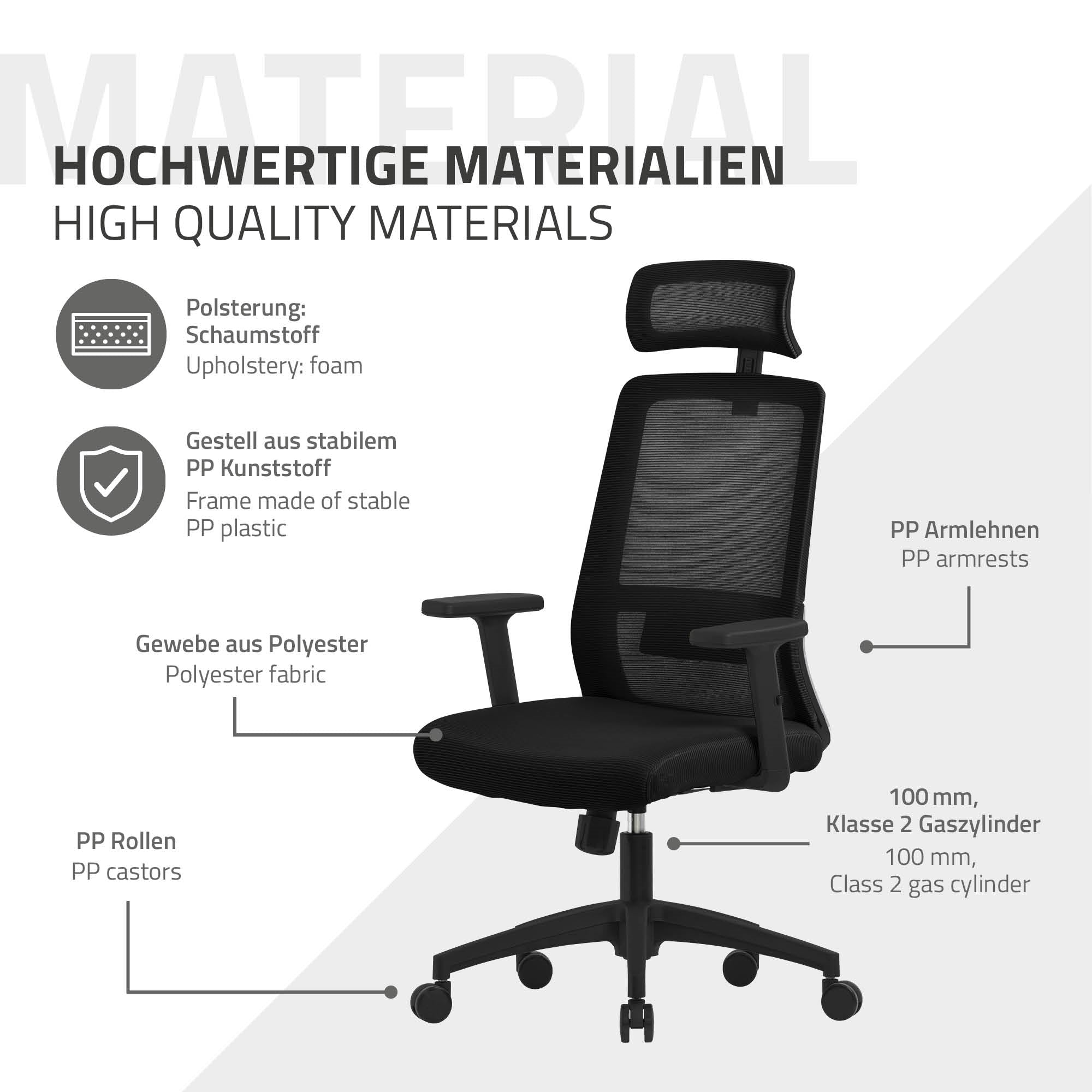 ECD Germany Möbel ML-Design chaise de bureau noire filet ergonomique
