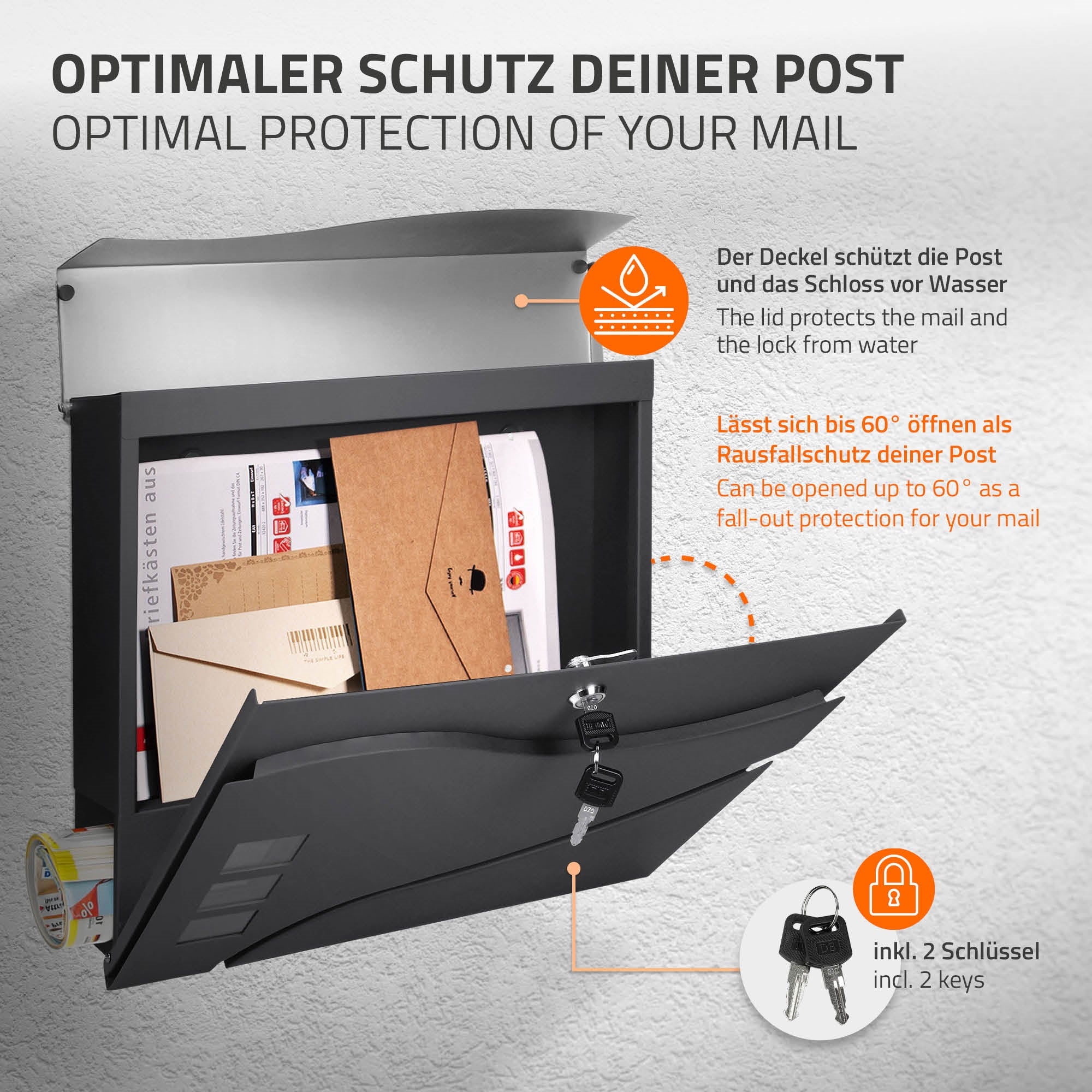 ECD Germany Boîte aux lettres sur pied argent Modèle 10 37cm +journal