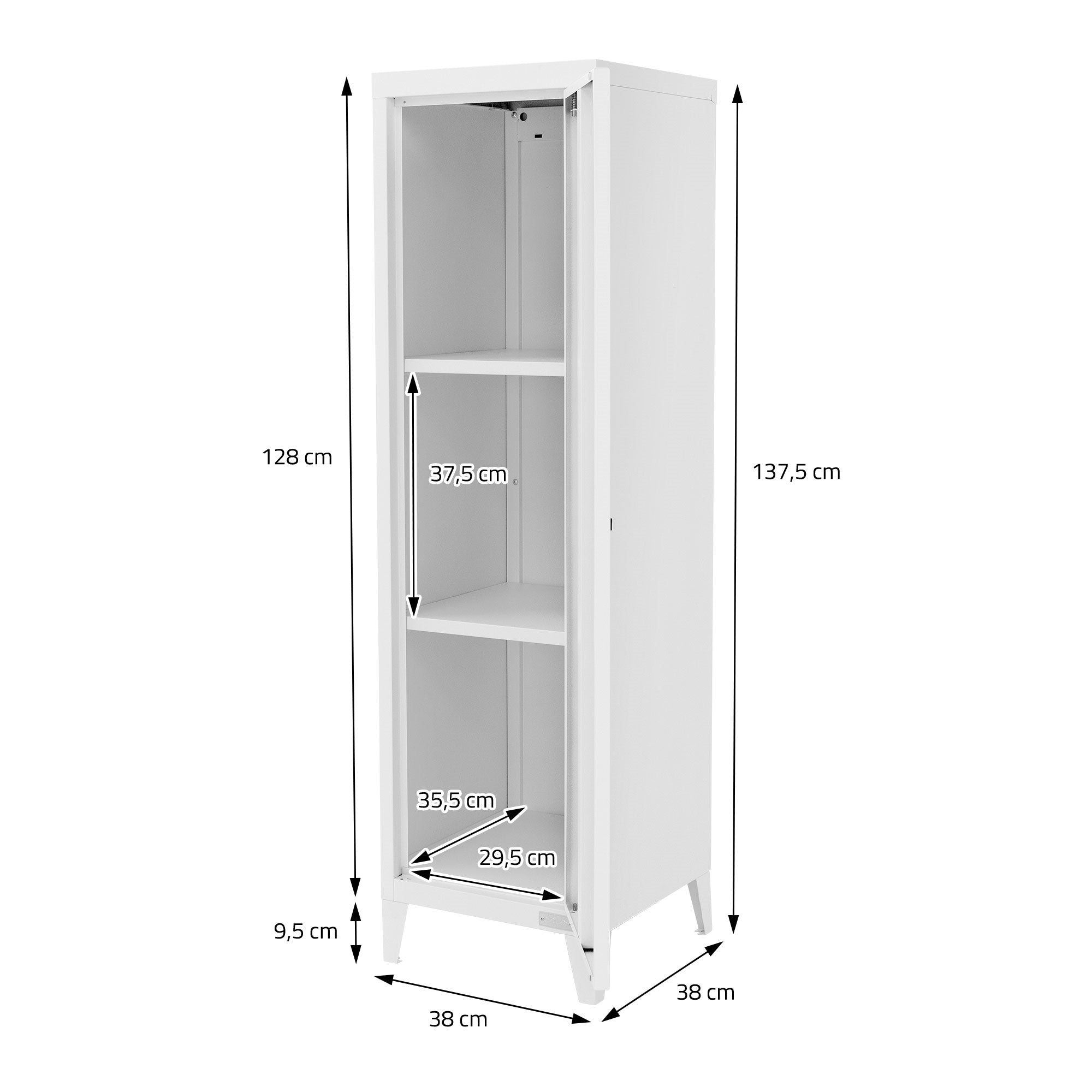 ECD Germany Werkstatt armoire métal blanc 38x38x137,5 cm 1 porte