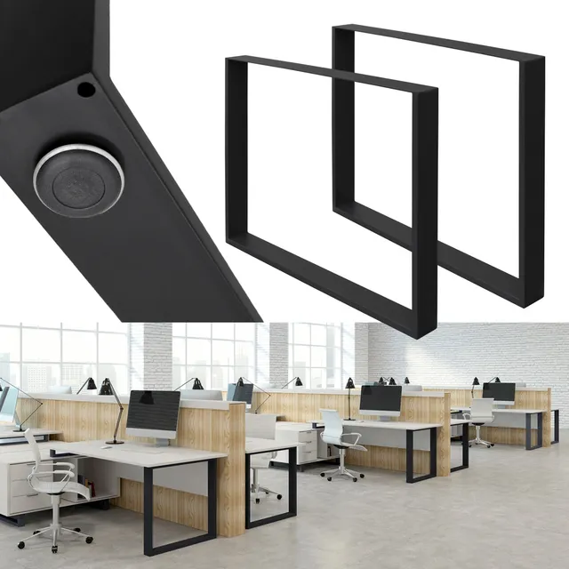 ECD Germany Möbel U-Design 90x72 pied de table noir acier lot de 2
