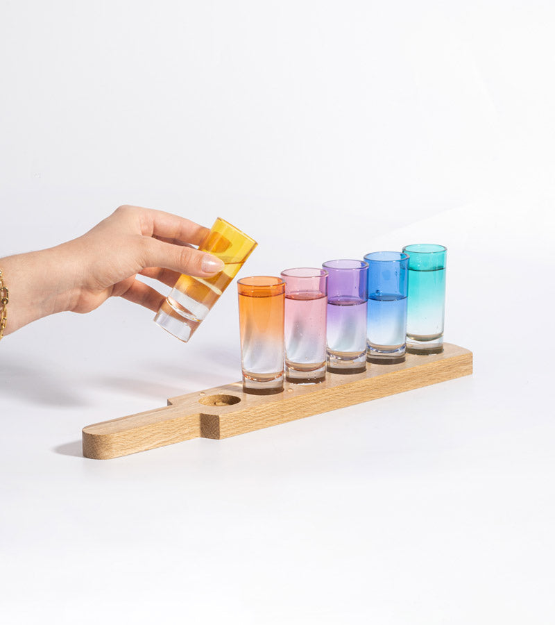 L'avant gardiste Planche à shots rainbow chêne apéro