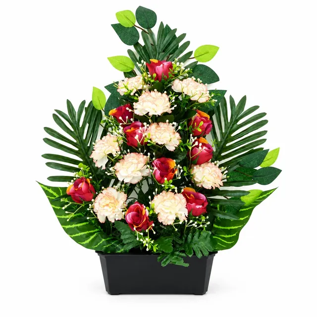 Stokomani Jardinière artificielle rose œillet ficus 52 cm