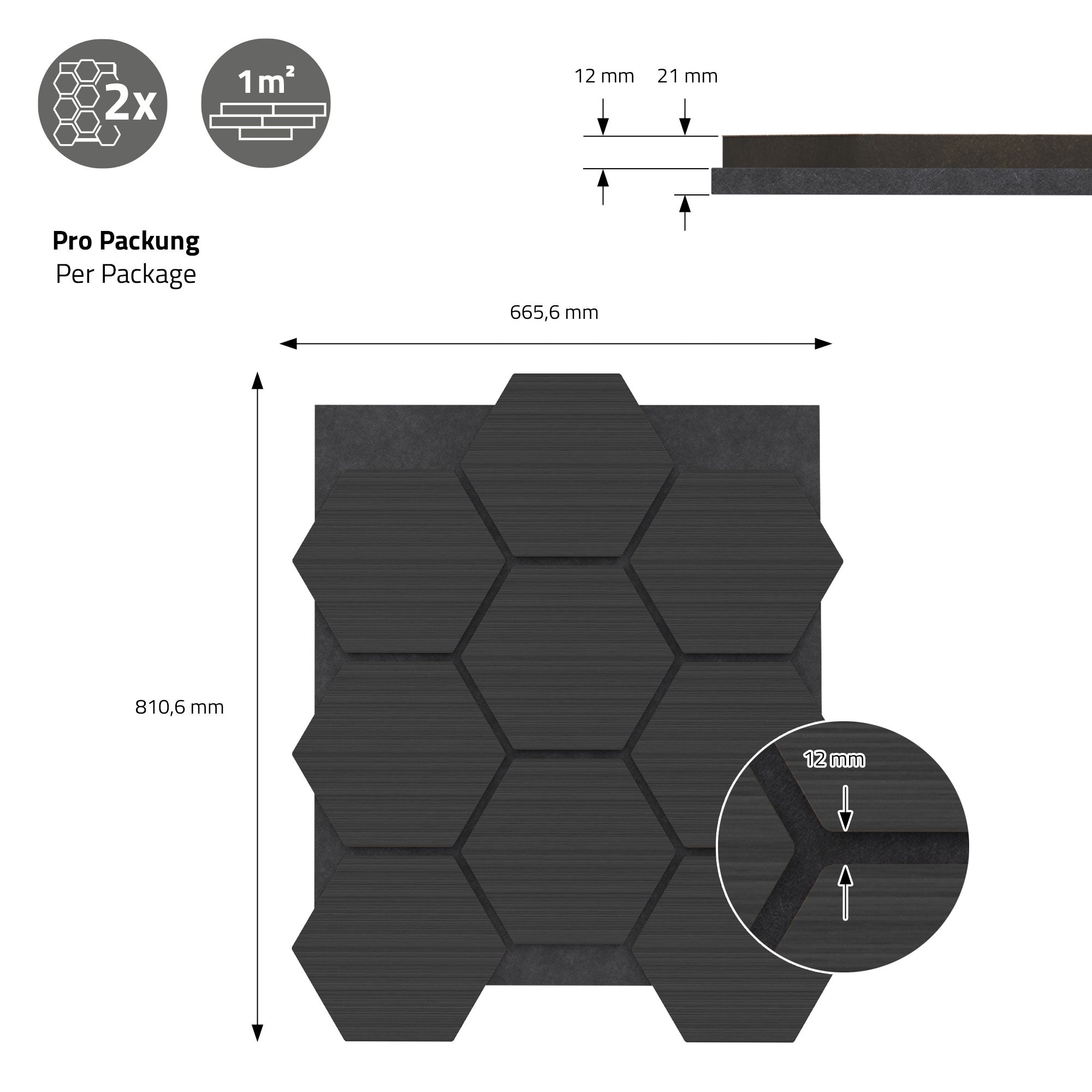 ECD Germany Haus & Wohnen ML-Design panneau acoustique hexagone noir lot 2