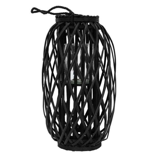 ECD Germany Garten Riedlaterne lanterne rotin noir 50 cm avec anse