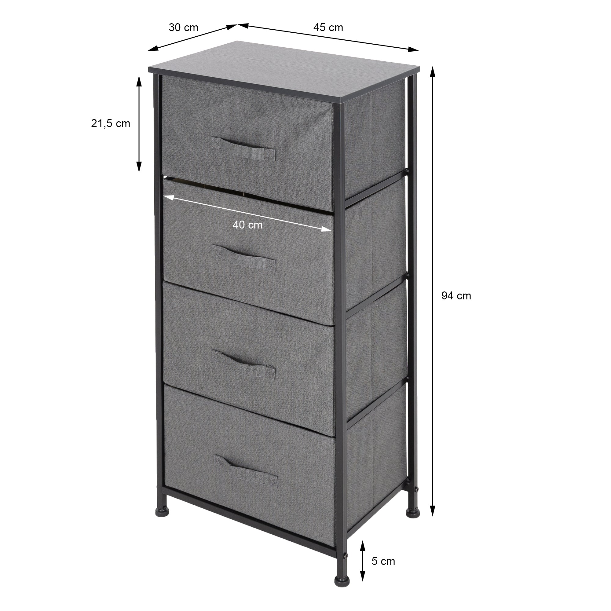 ECD Germany Möbel Commode 4 Tiroirs Gris 45x30x94 cm MDF