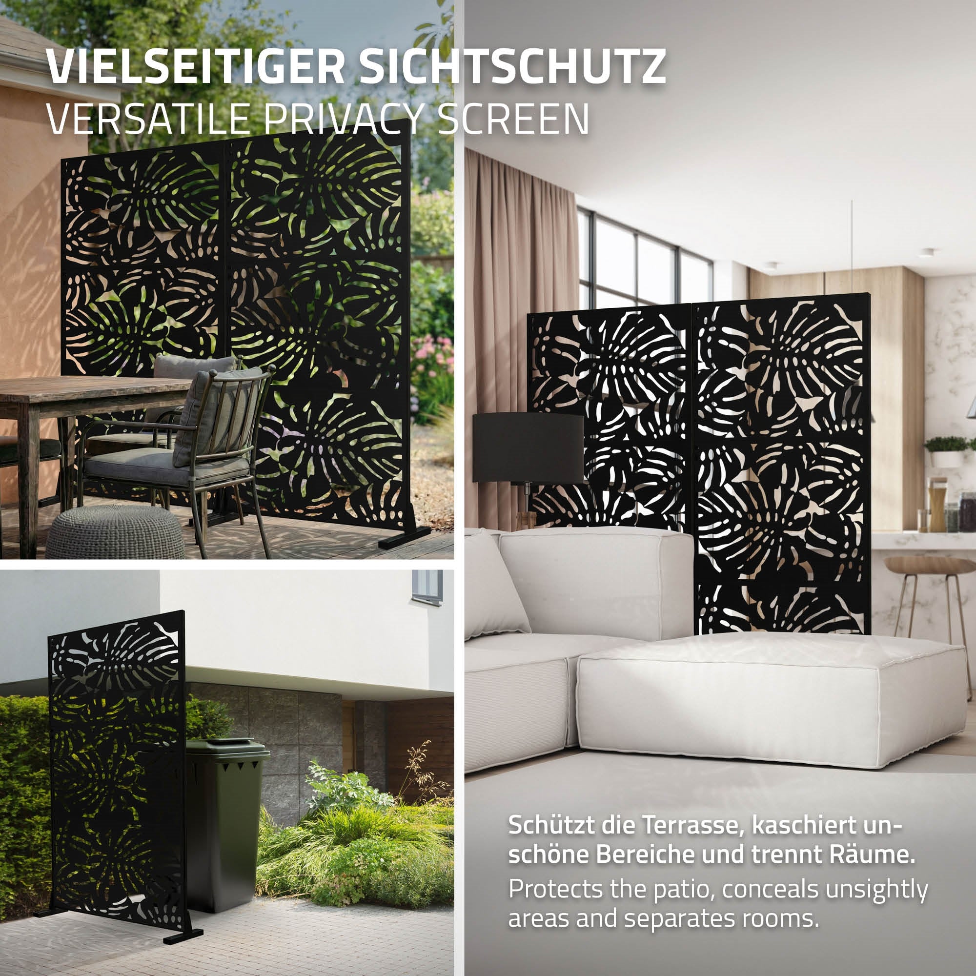 ECD Germany Roma paravent métal noir 90x180 cm 3 panneaux