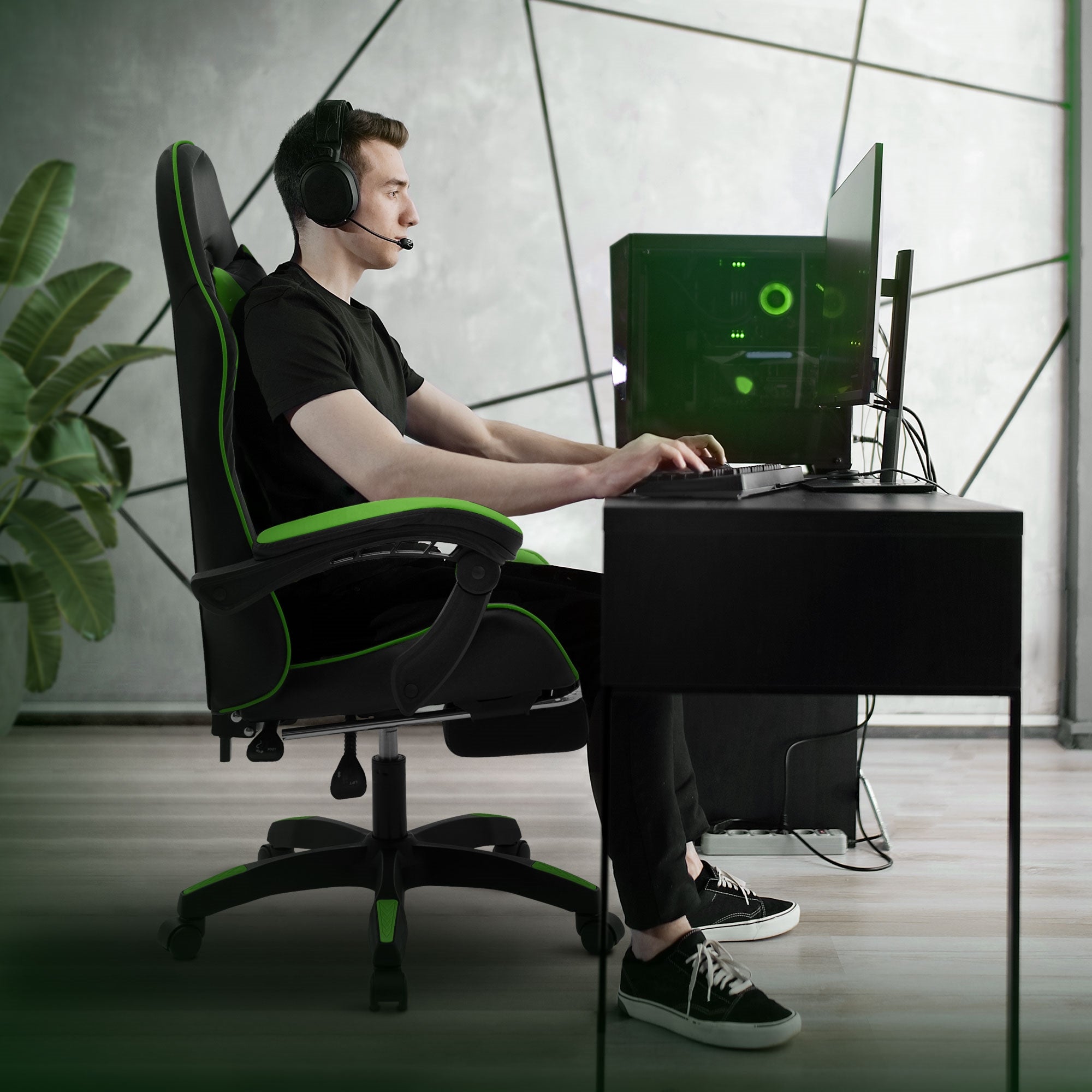 ECD Germany Möbel ML-Design Chaise gaming Simili cuir Noir-Vert