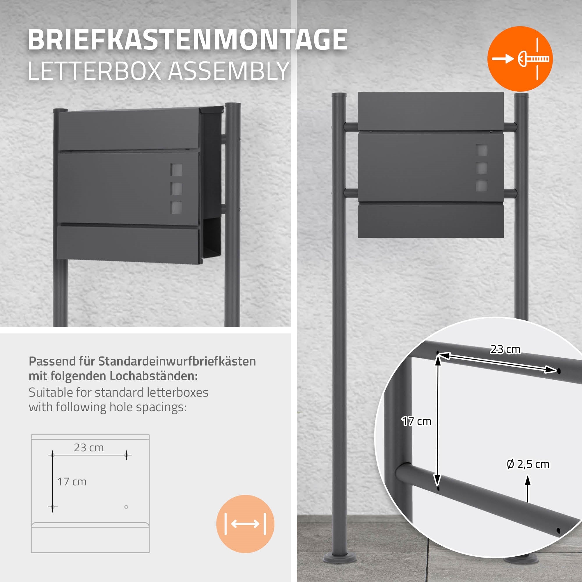 ECD Germany ML-Design pied boîte aux lettres anthracite 1 pied