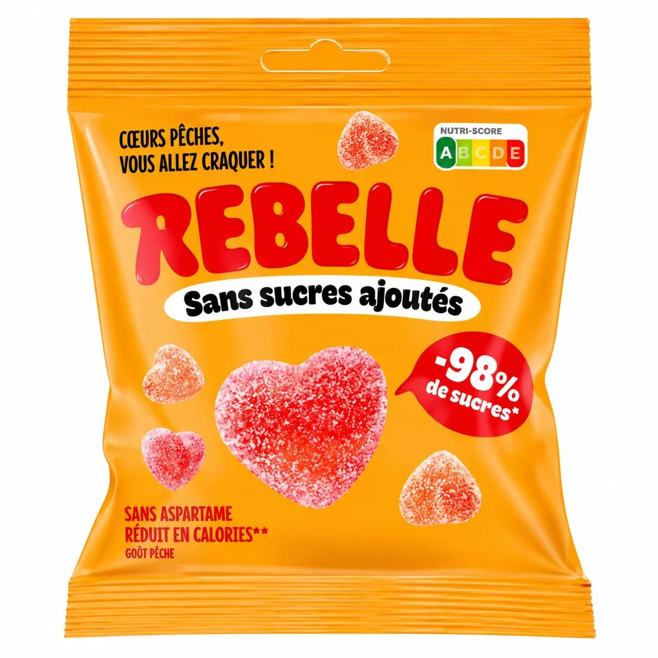 Rebelle bonbon cœur pêche acidulés goût pêche
