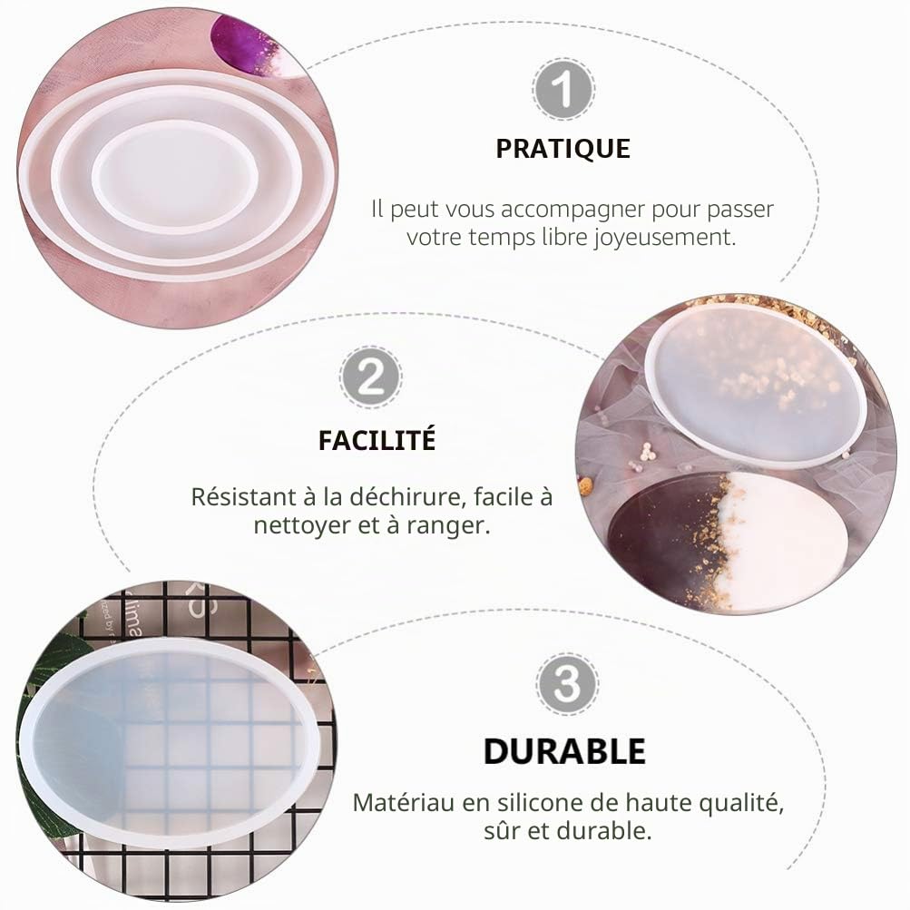 Milisten Art & Crafts Lot 3 Moules silicone ovales blanc
