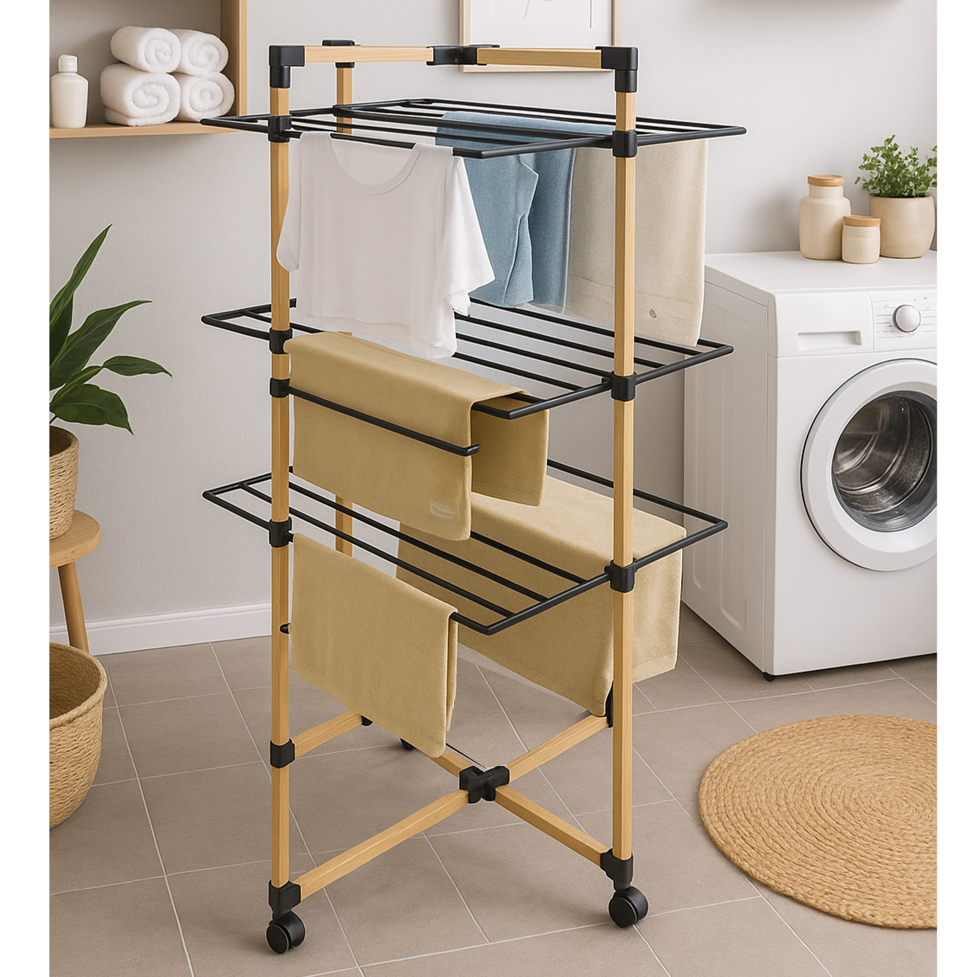 Red Deco Willis 30M séchoir tour pliable noir bois 3 niveaux