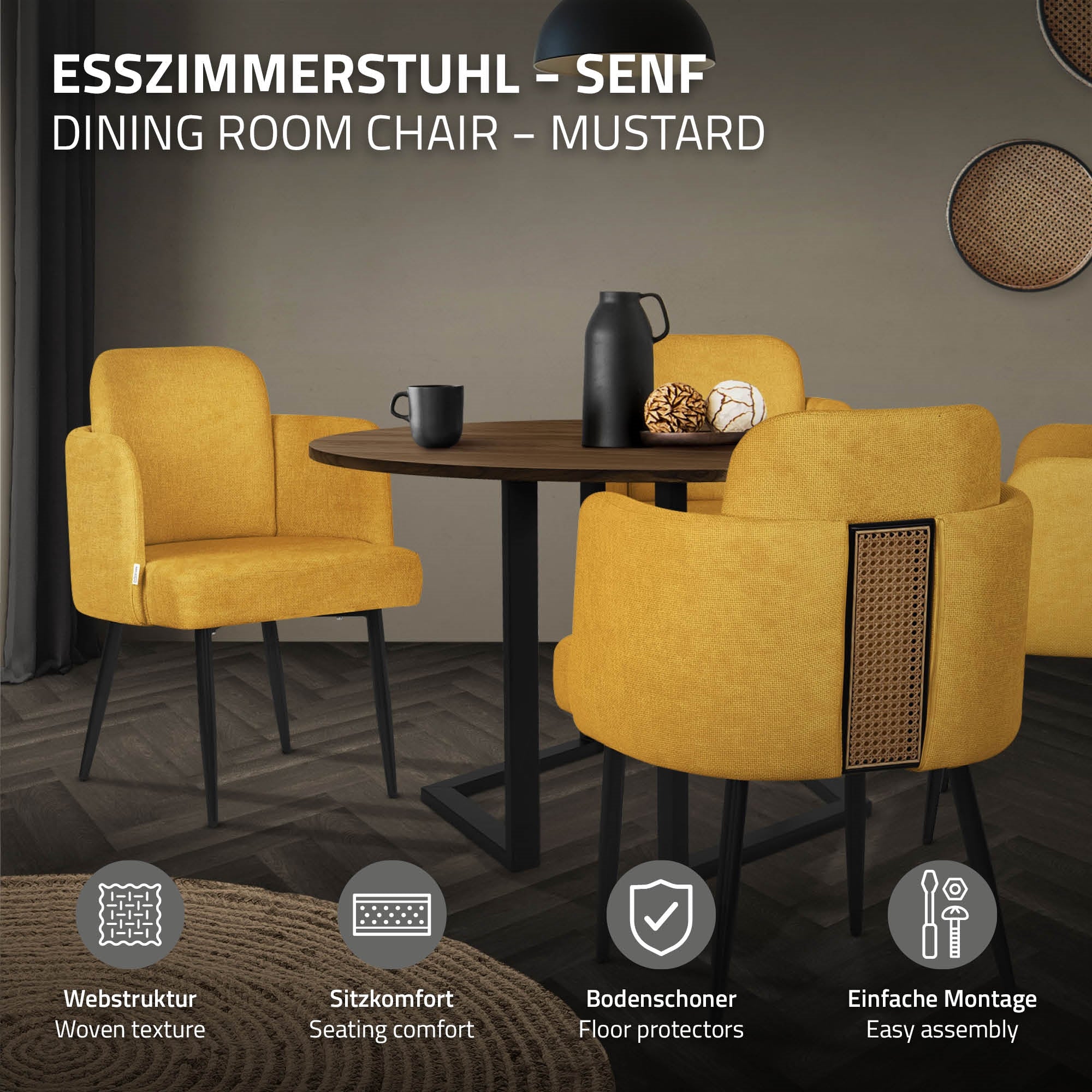 ECD Germany Möbel chaise moutarde tissu avec accoudoirs 1 pièce