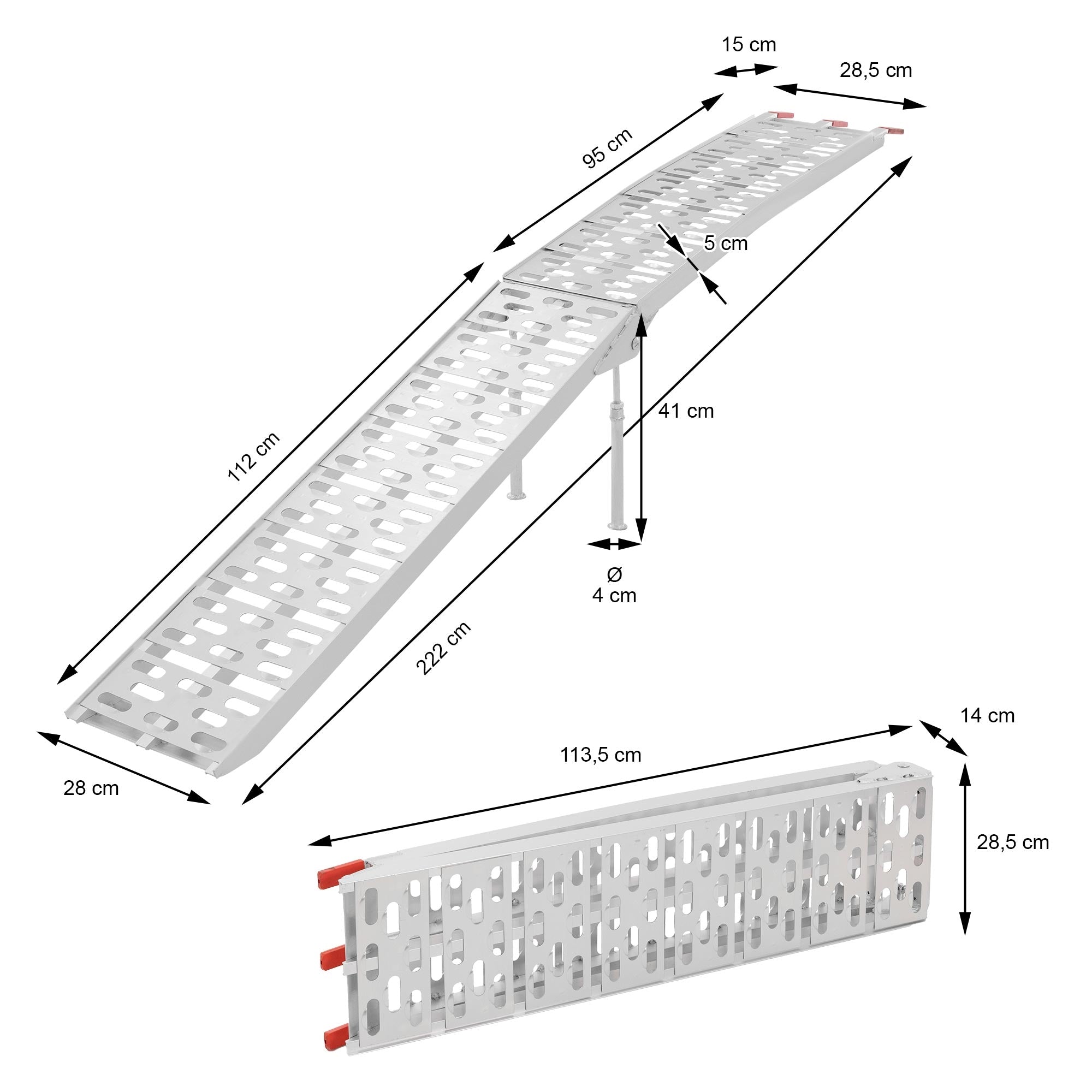 ECD Germany rampe chargement alu 340 kg lot de 2 avec béquilles