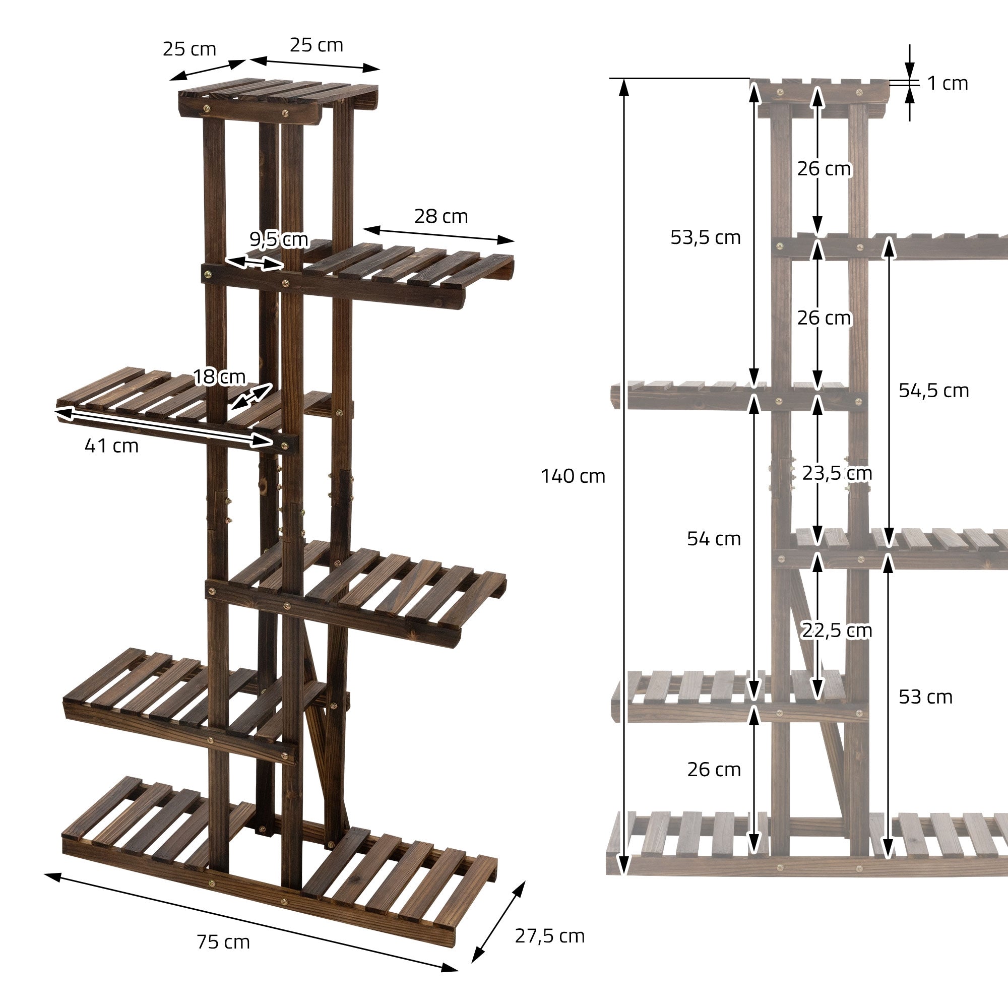 ECD Germany Garten étagère plantes bois 75cm 6 niveaux