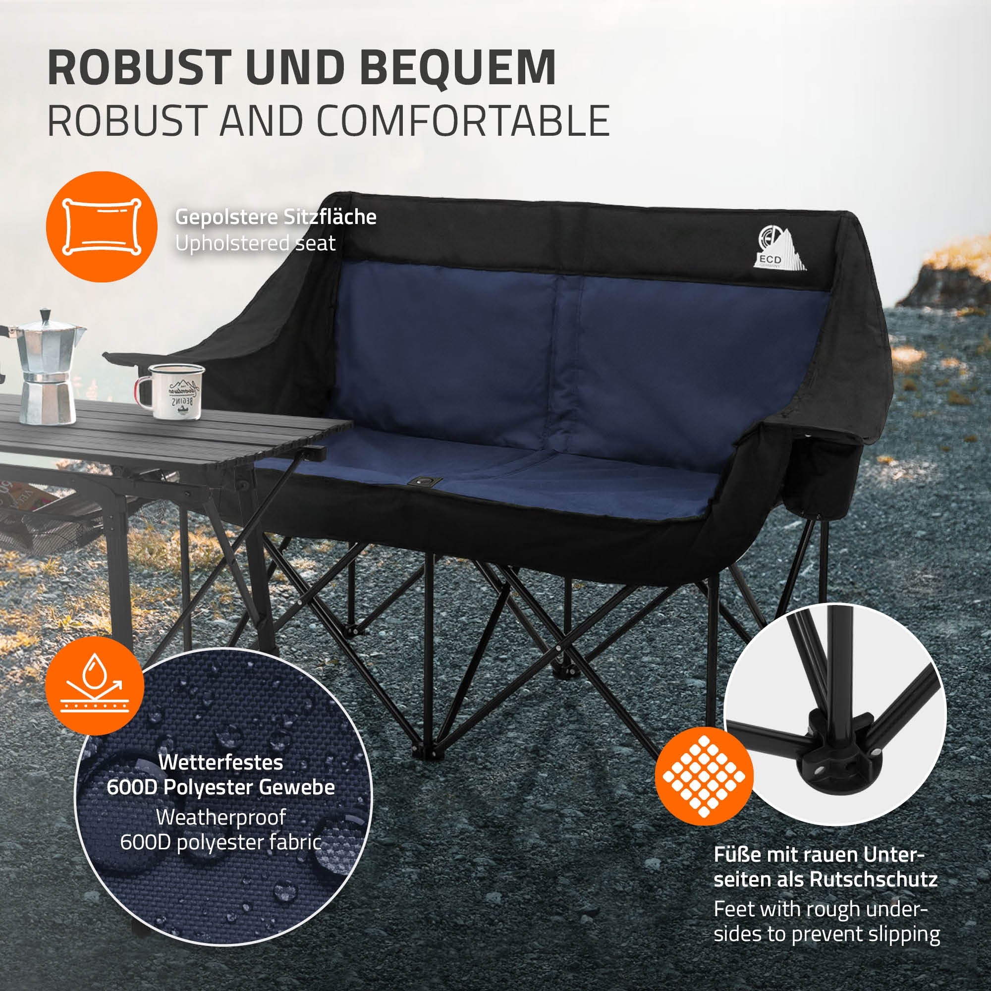 ECD Germany Chaise camping double bleue 2 places 200kg