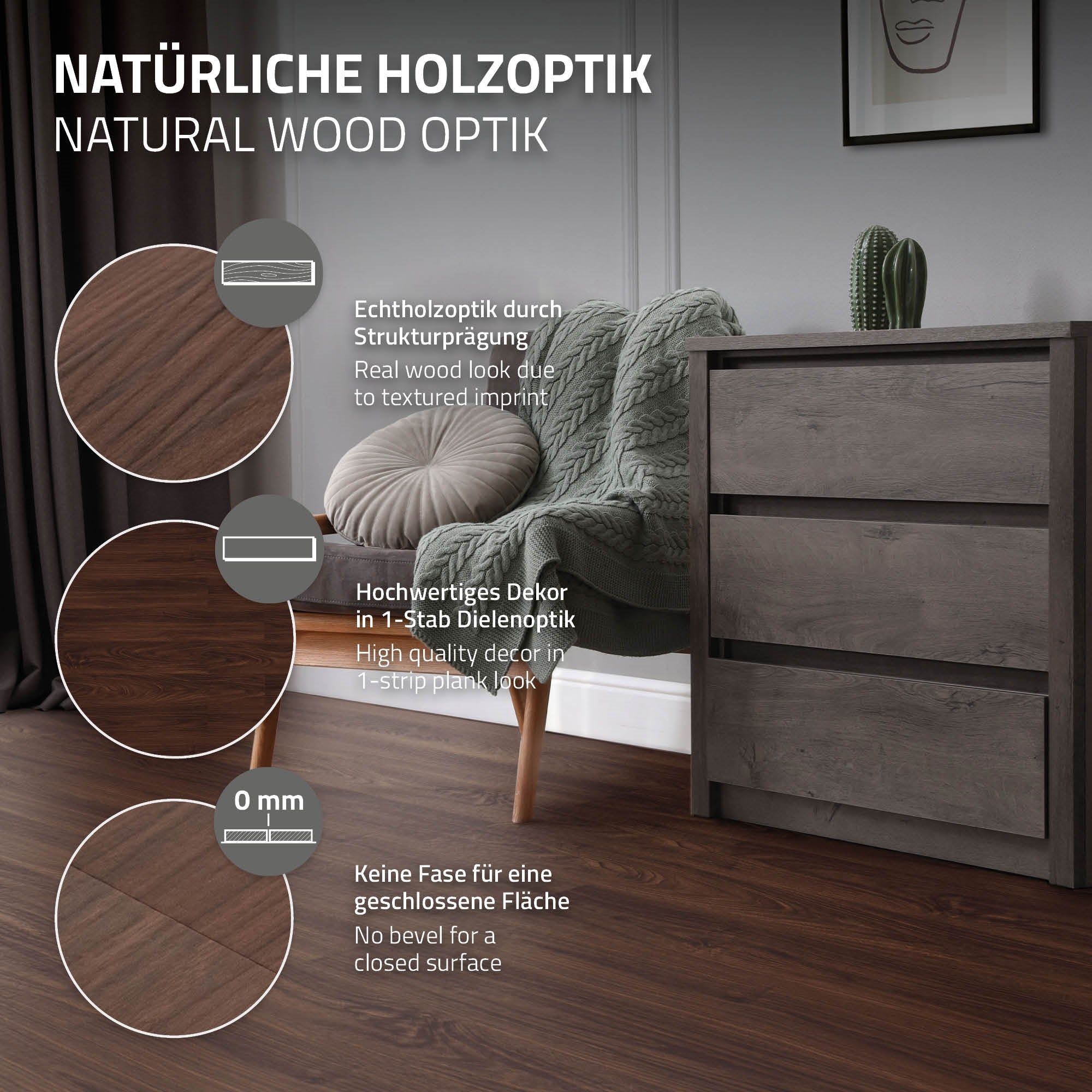 ECD Germany sol vinyl adhésif noyer rouge-brun 2 mm 2,23 m²