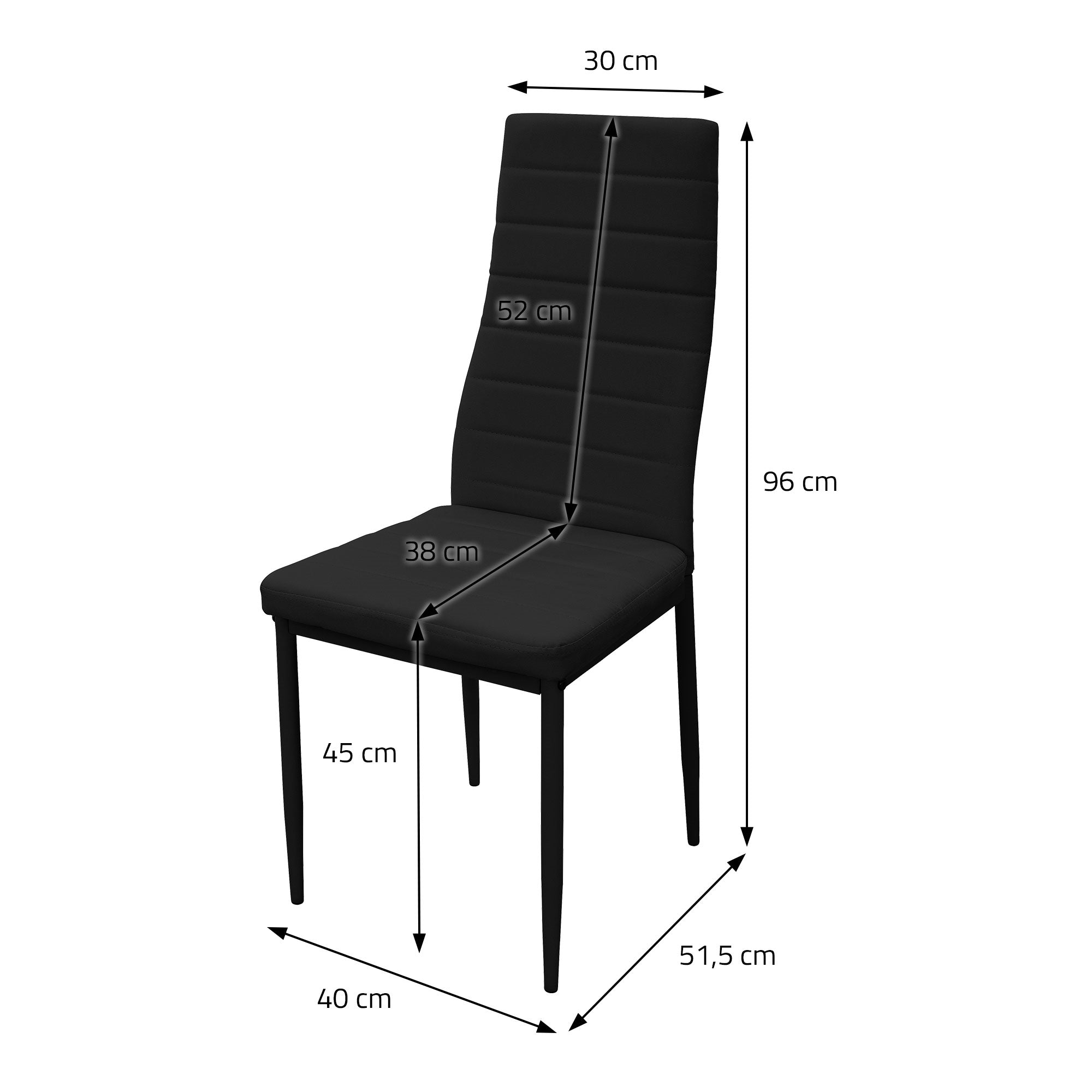 ECD Germany ML-Design chaises salle à manger similicuir noir lot 4