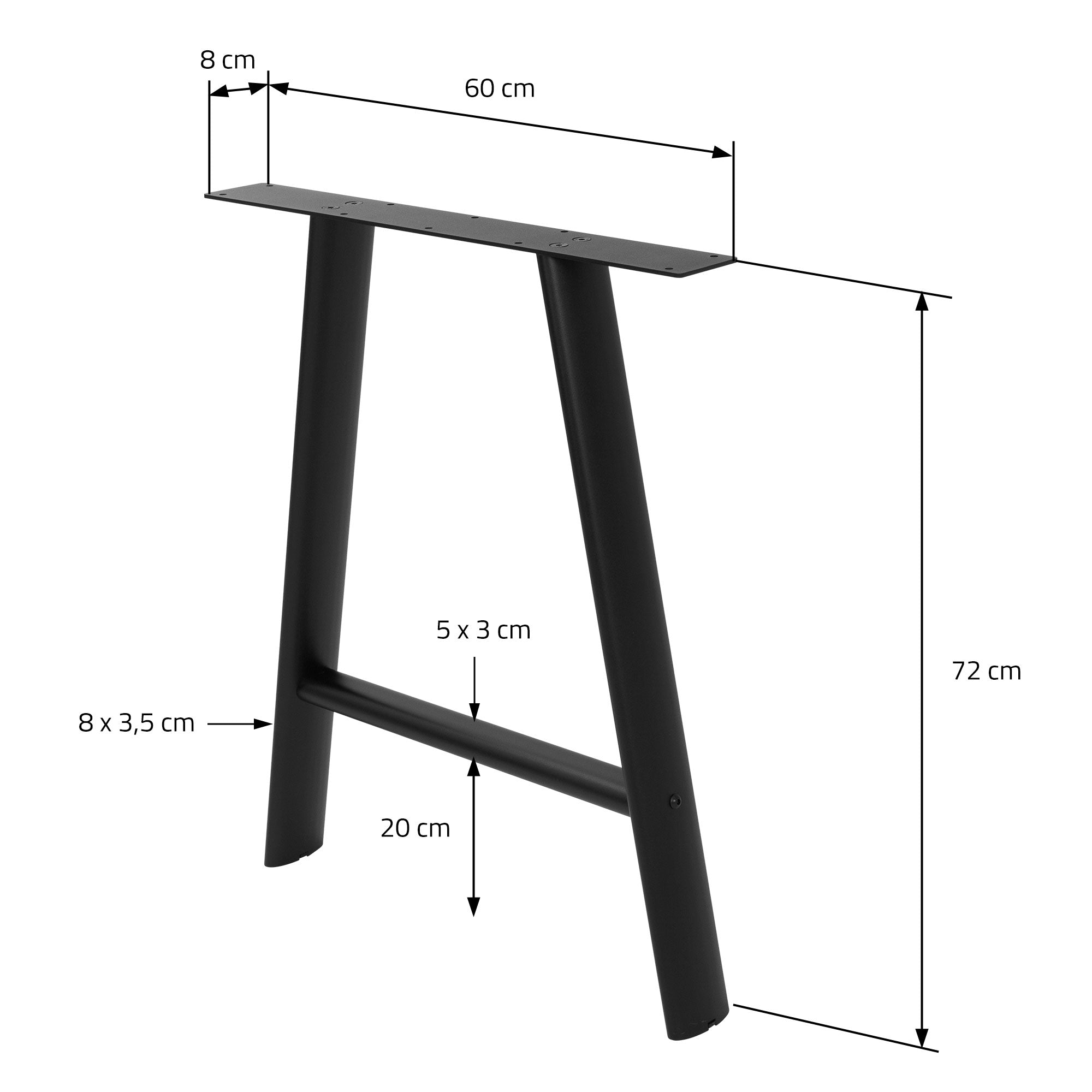 ECD Germany Möbel pieds de table métal noir 60x72 cm lot de 2 forme A