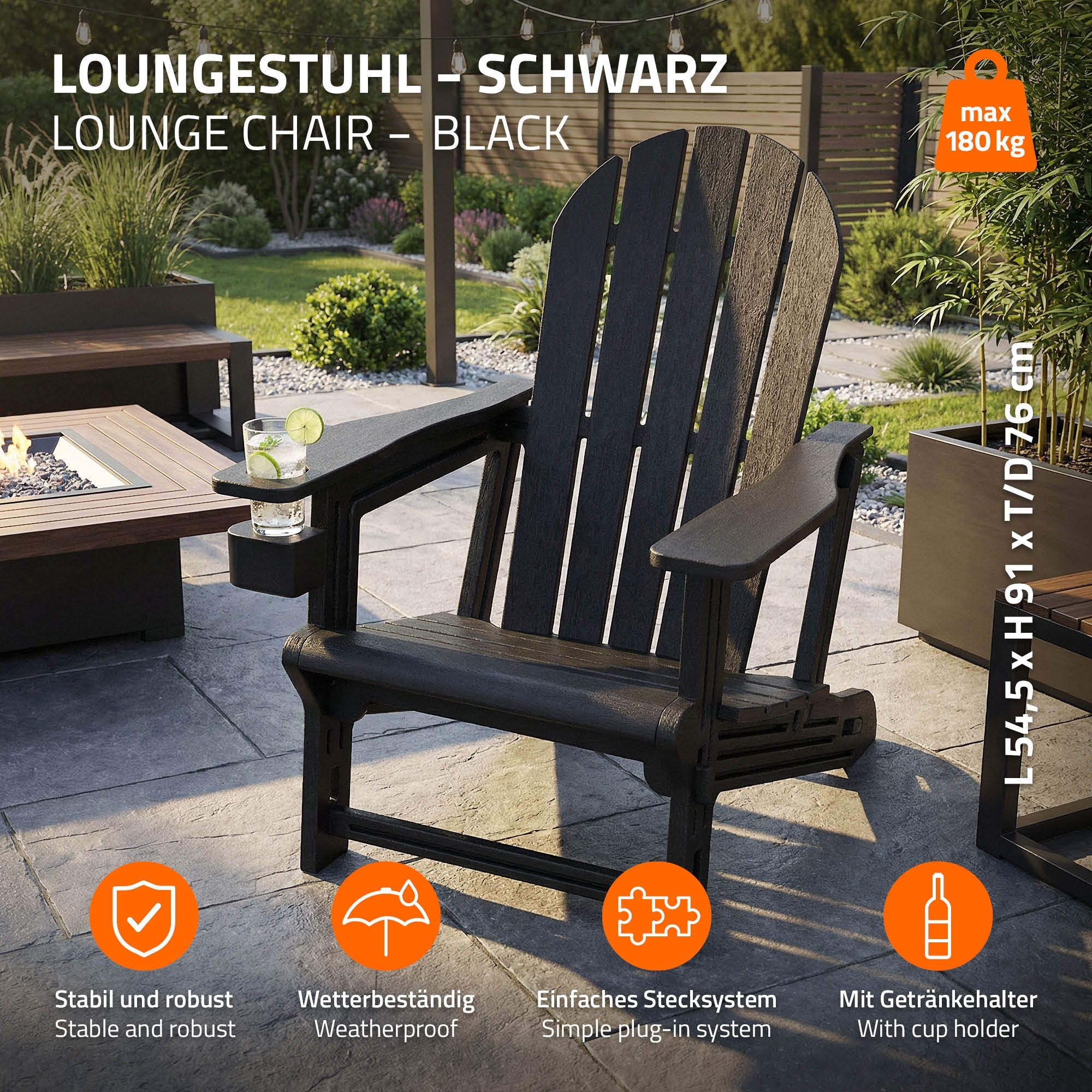 ECD Germany Garten fauteuil Adirondack HDPE marron 180kg