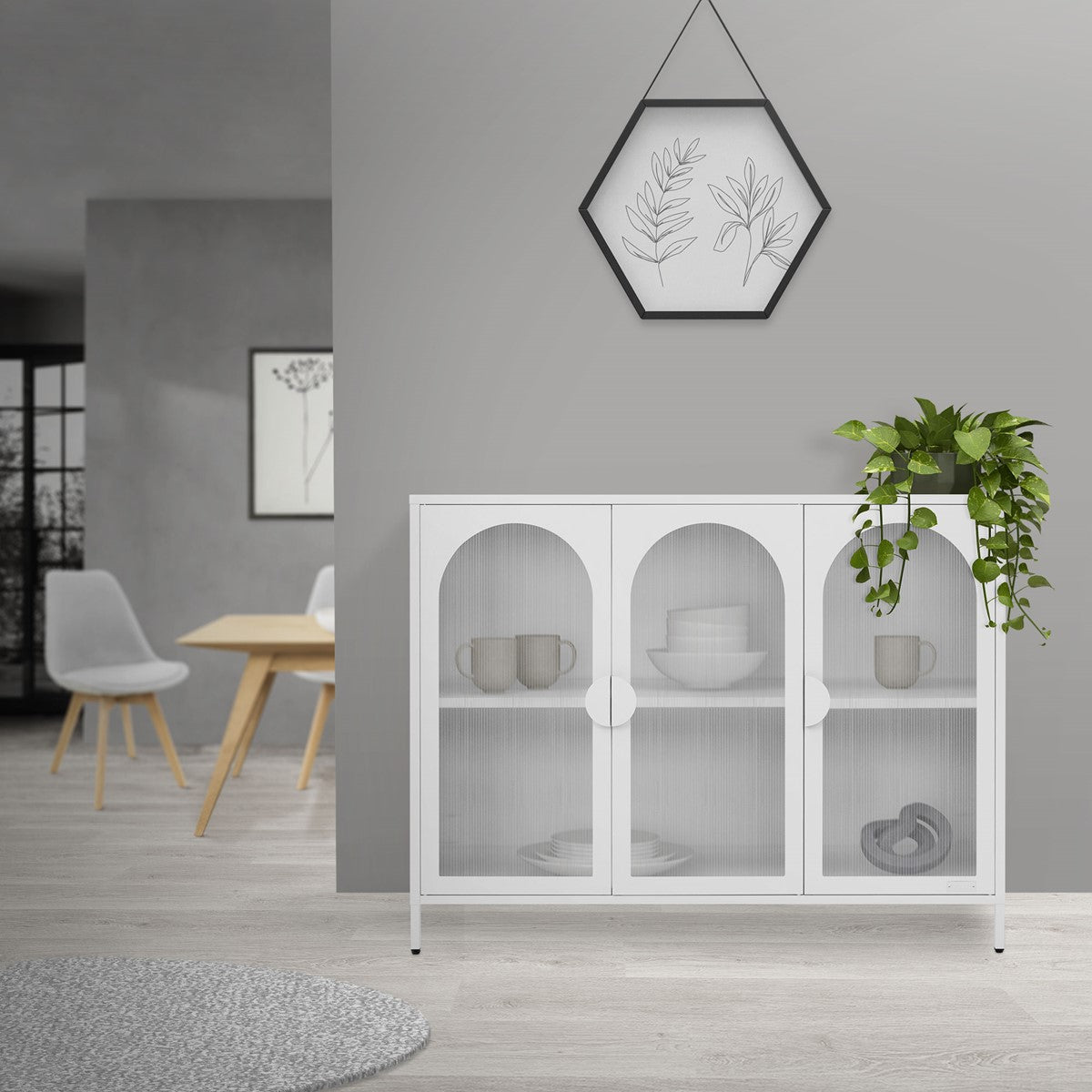 ECD Germany Möbel Vitrine 120x93x40 cm Blanc 4 Casiers Acier