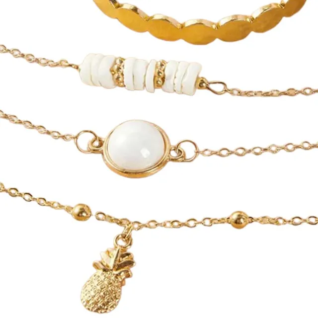 Shop-Story Ananas Bracelet Ensemble 4 Bracelets Perles Or Tropical