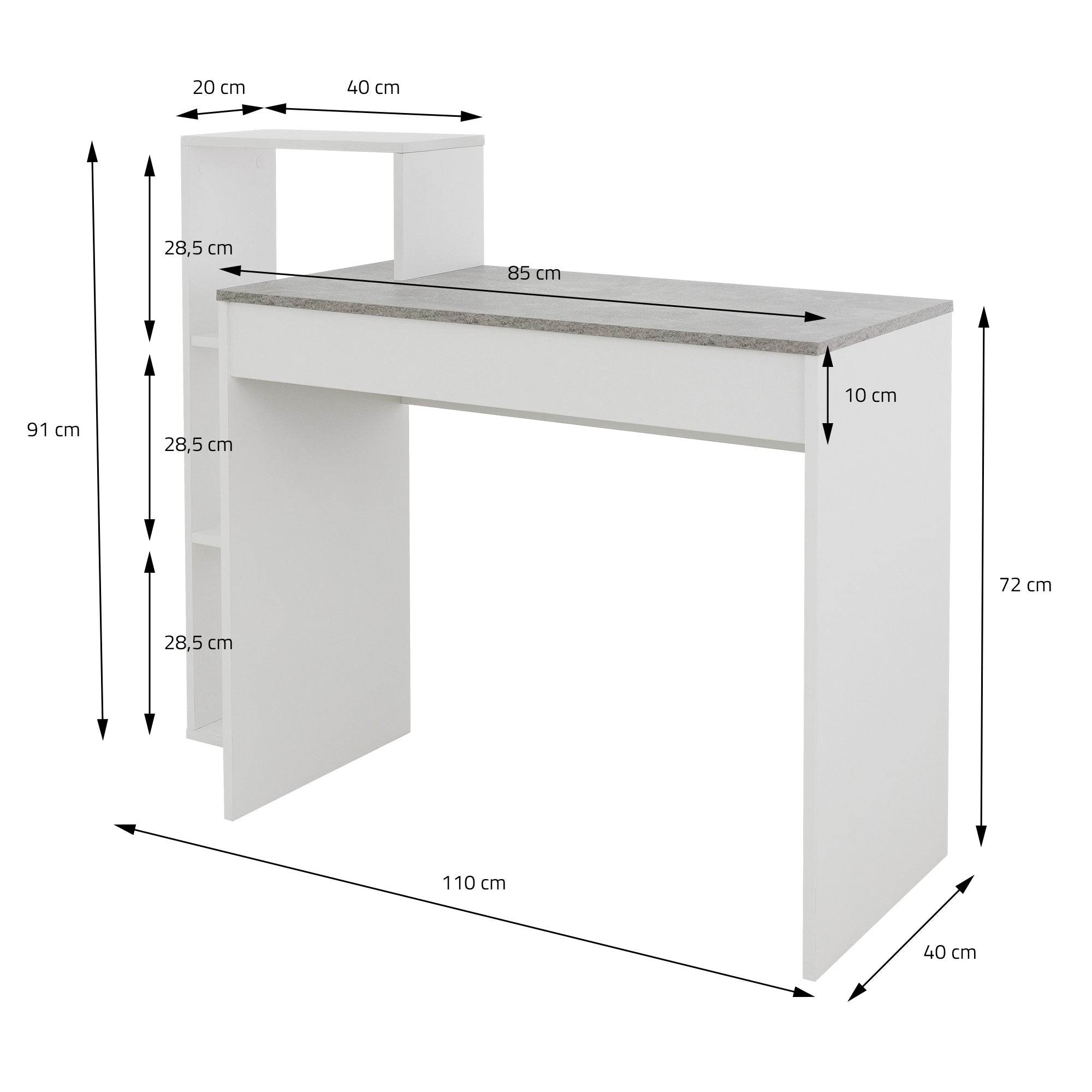 ECD Germany Möbel bureau avec étagère 110 cm blanc effet béton bois