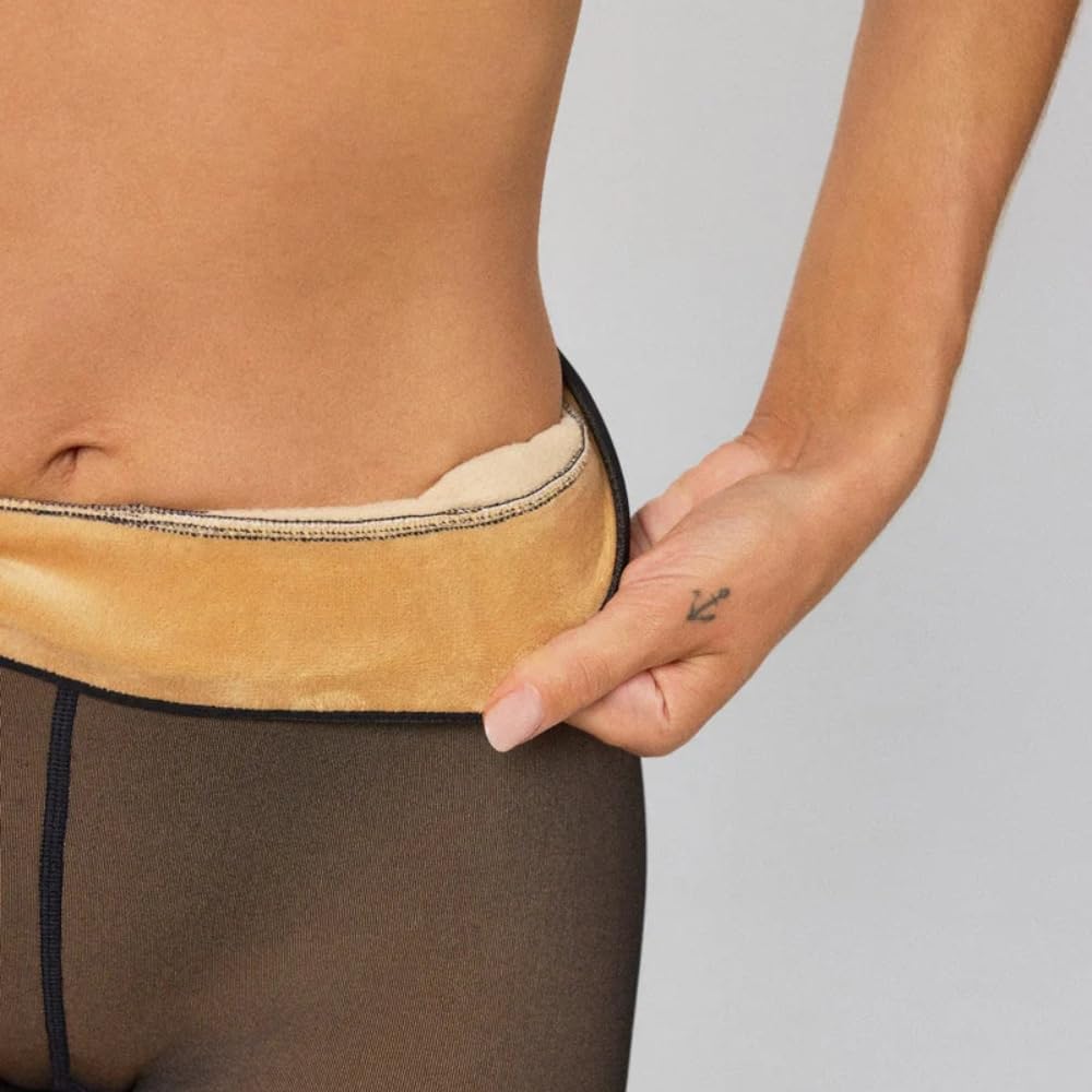 Shop-Story Collants Thermiques Polaire Pois Noir 34-40