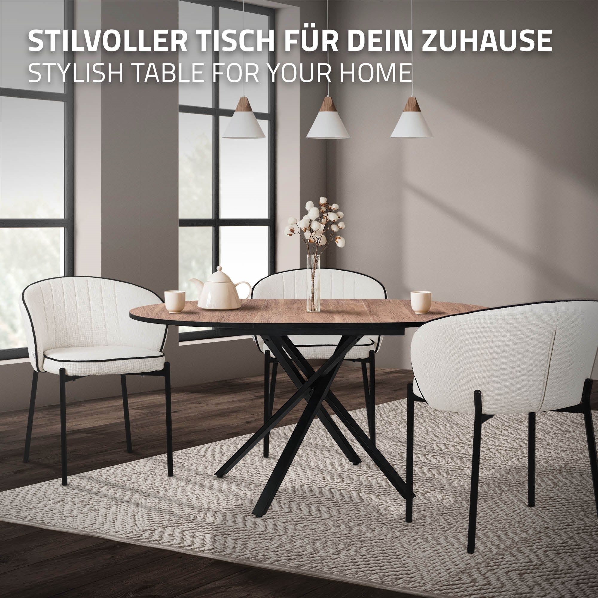 ECD Germany ML-Design table à manger ronde extensible 100-140 marron