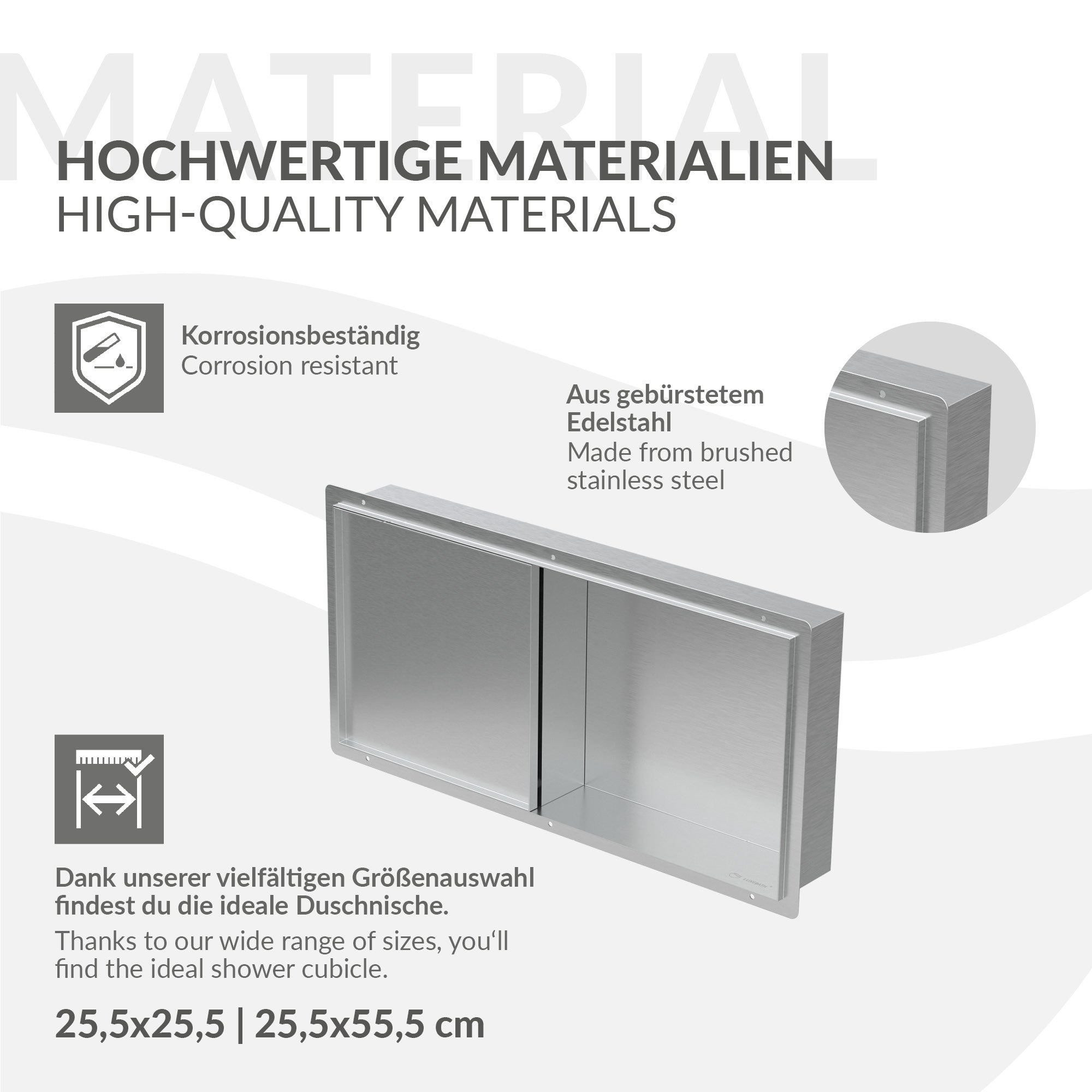 ECD Germany Sanitär niche douche inox 60x30x10 argent porte