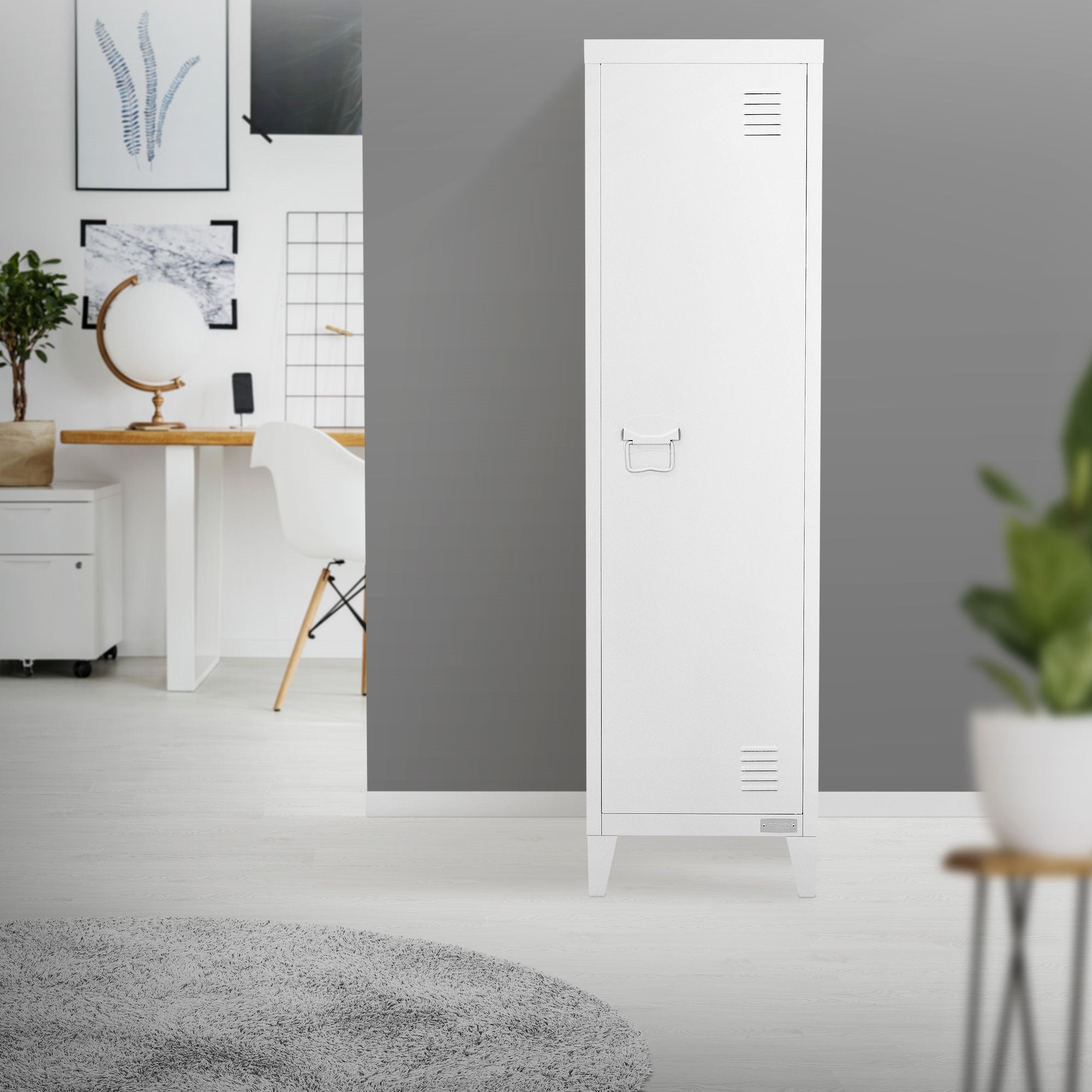 ECD Germany Werkstatt armoire métal blanc 38x38x137,5 cm 1 porte
