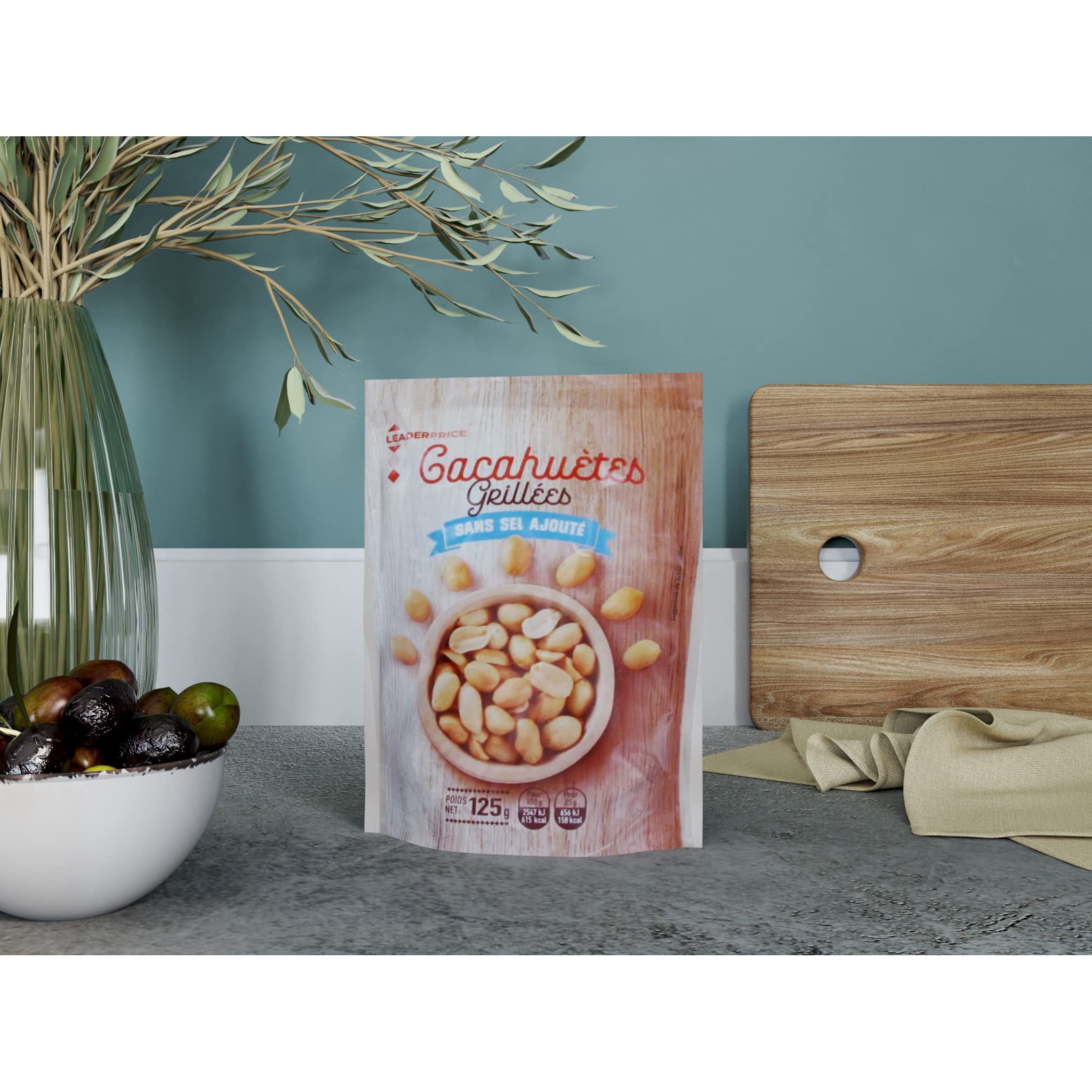 Leader Price Apéritifs Cacahuètes grillées sans sel 125g