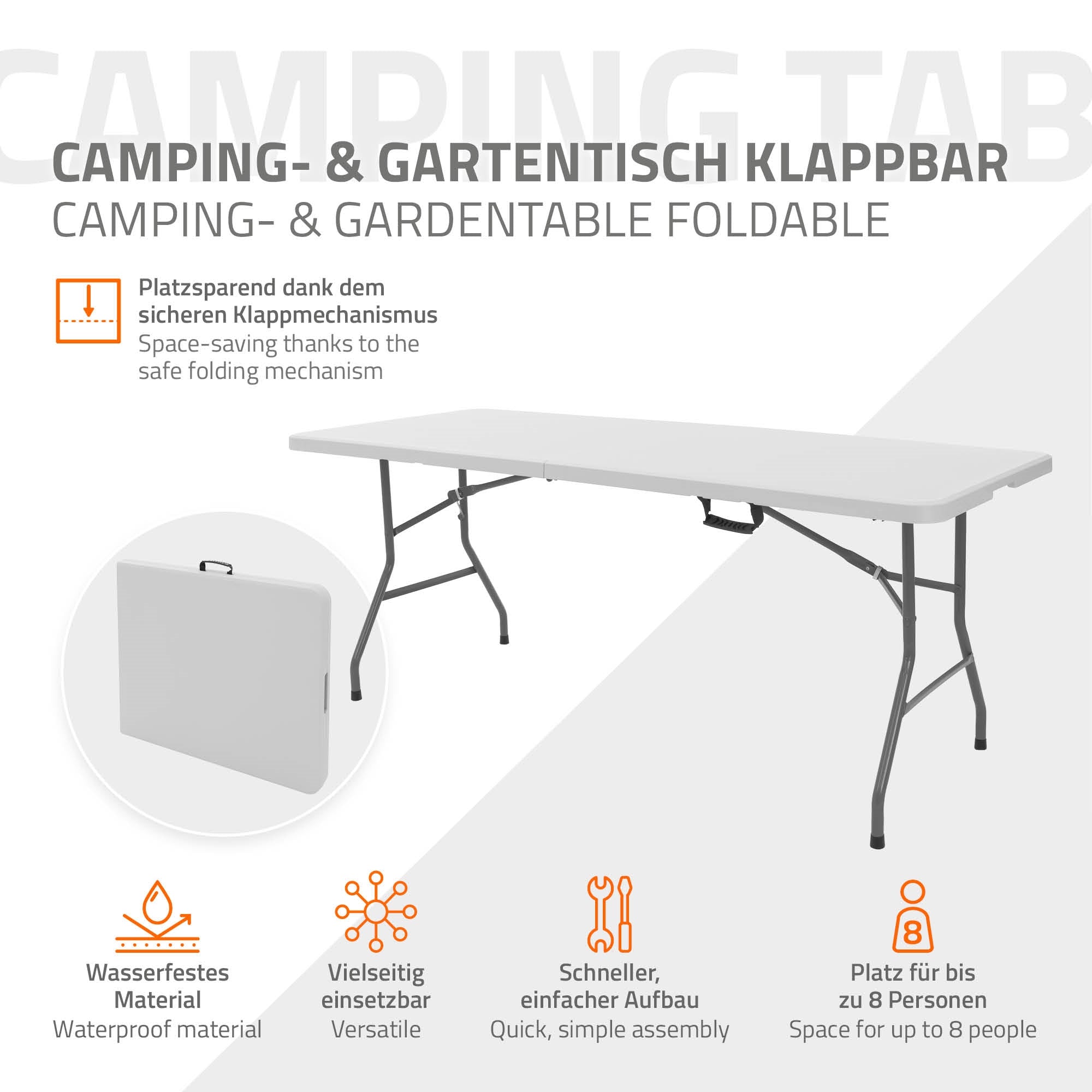ECD Germany Sport table camping pliante plastique 180x74 poignée