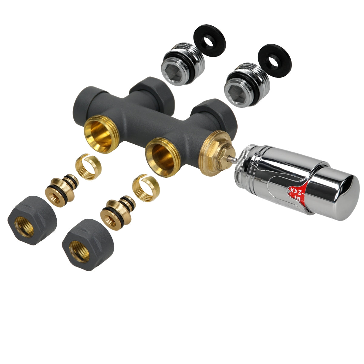 LuxeBath Multiblock kit robinet radiateur anthracite avec thermostat