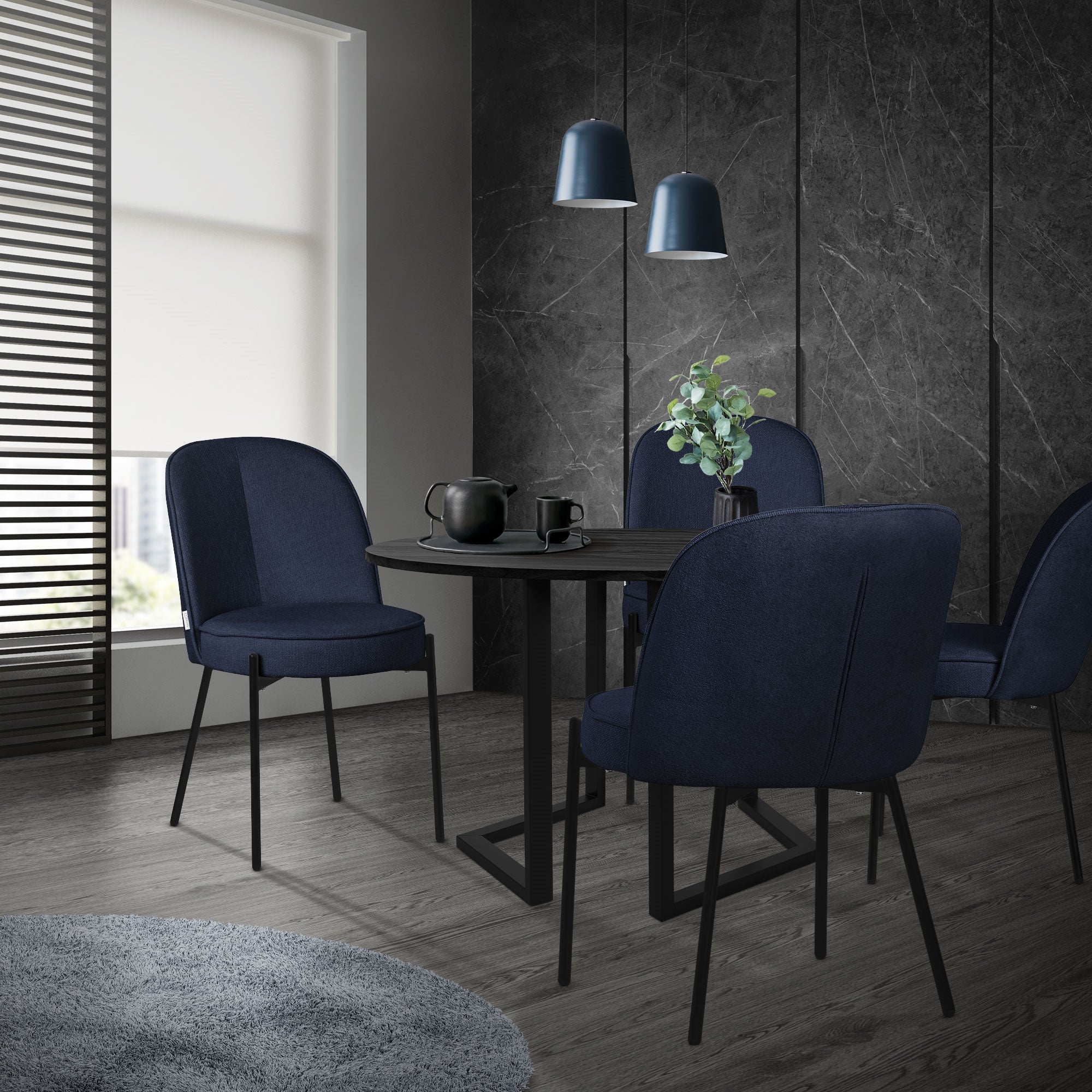 ECD Germany Möbel chaise salle à manger bleu foncé tissu lot de 2