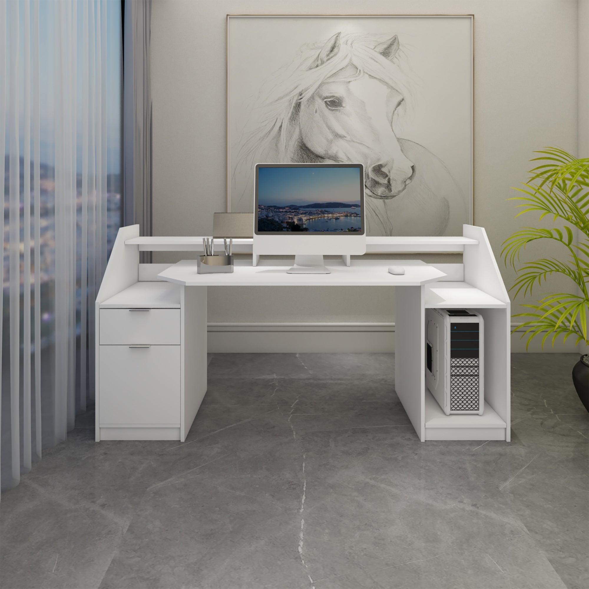 ECD Germany ML-Design bureau 180x90 blanc tiroir MDF