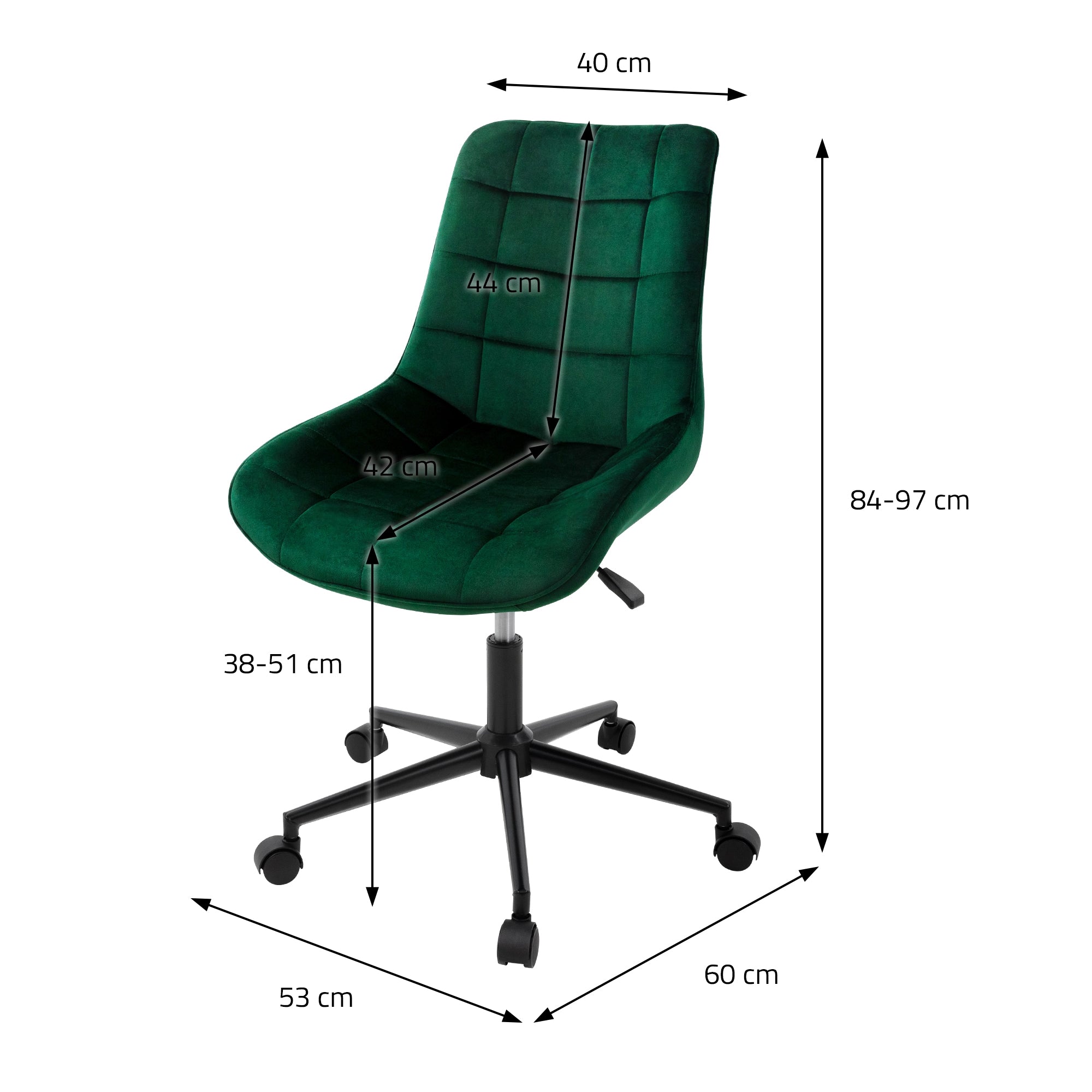 ECD Germany Möbel chaise bureau velours vert à roulettes