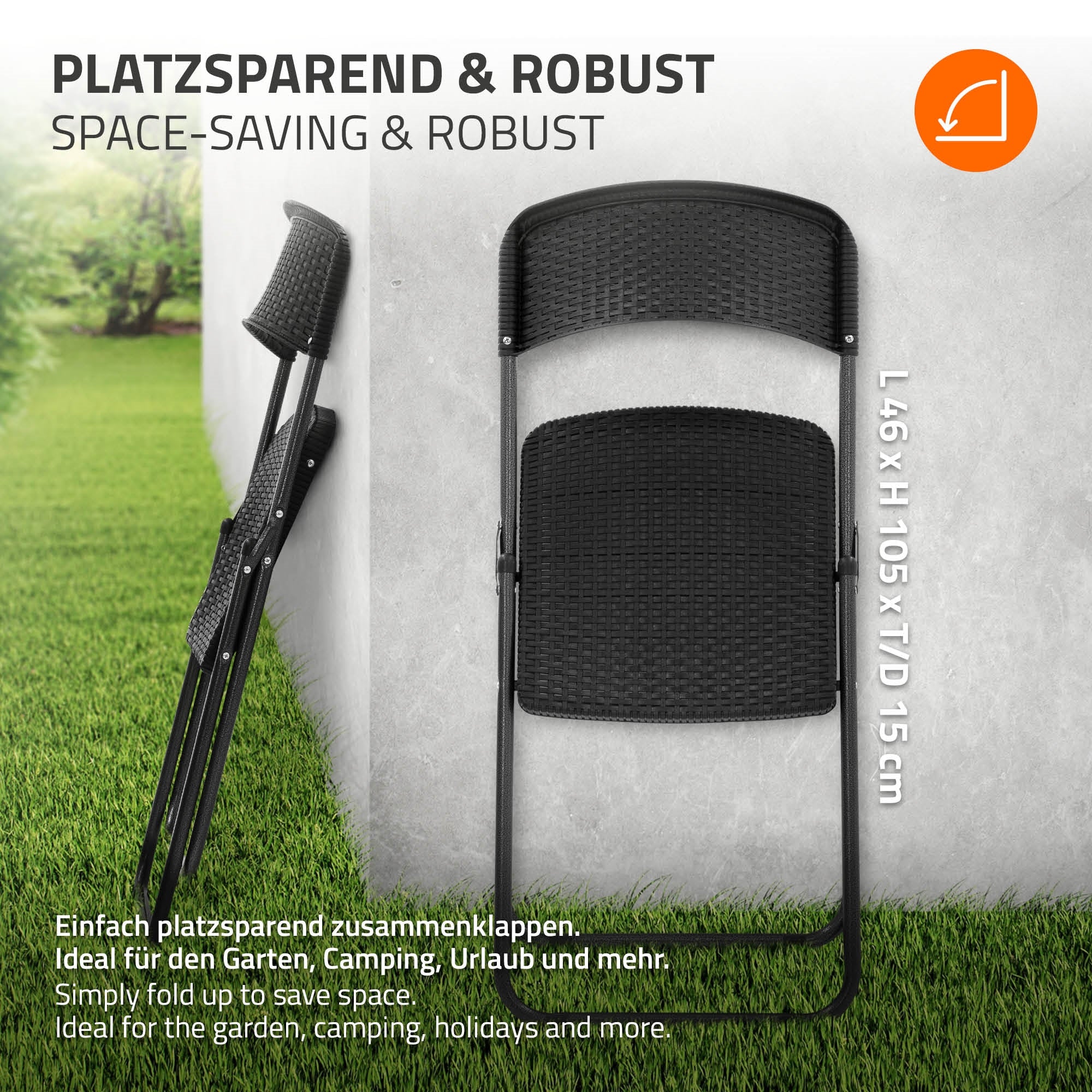ECD Germany Garten chaise pliante noire 51x46x82 cm lot 4 rotin
