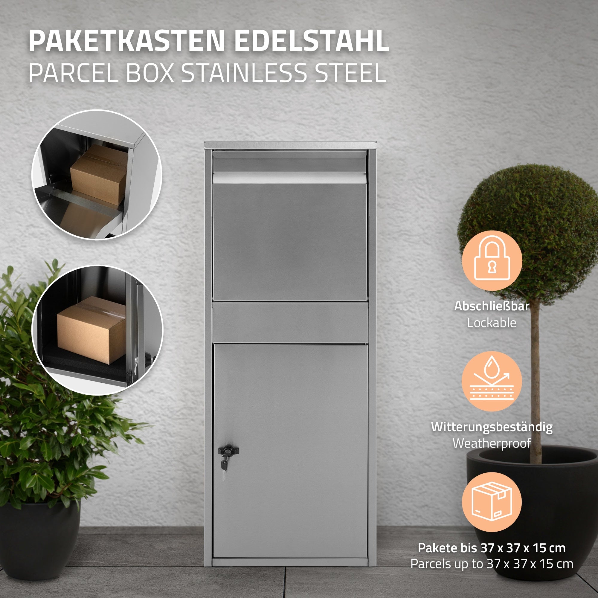 ML-Design boîte aux lettres colis gris 41x103x38 cm inox