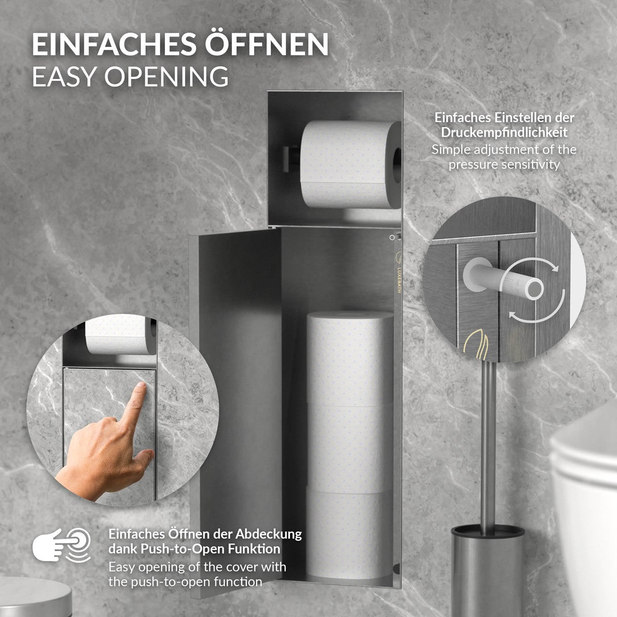 LuxeBath module WC encastré inox carrelable 60x20 cm noir