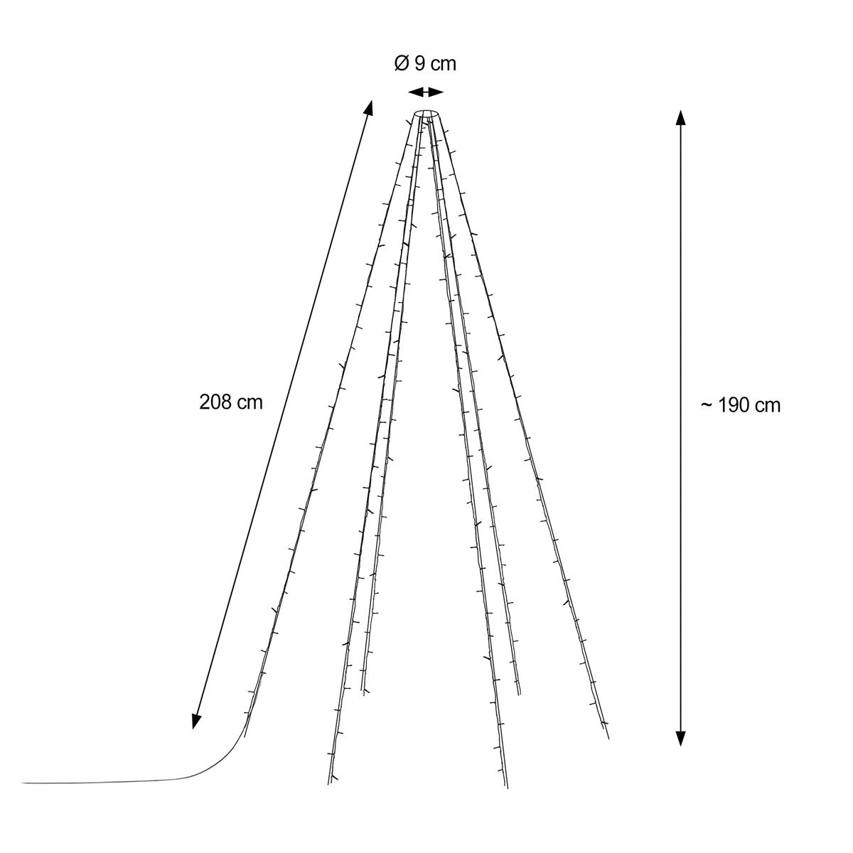 ECD Germany Guirlande Mât LED Blanc Chaud 192 LED 208 cm