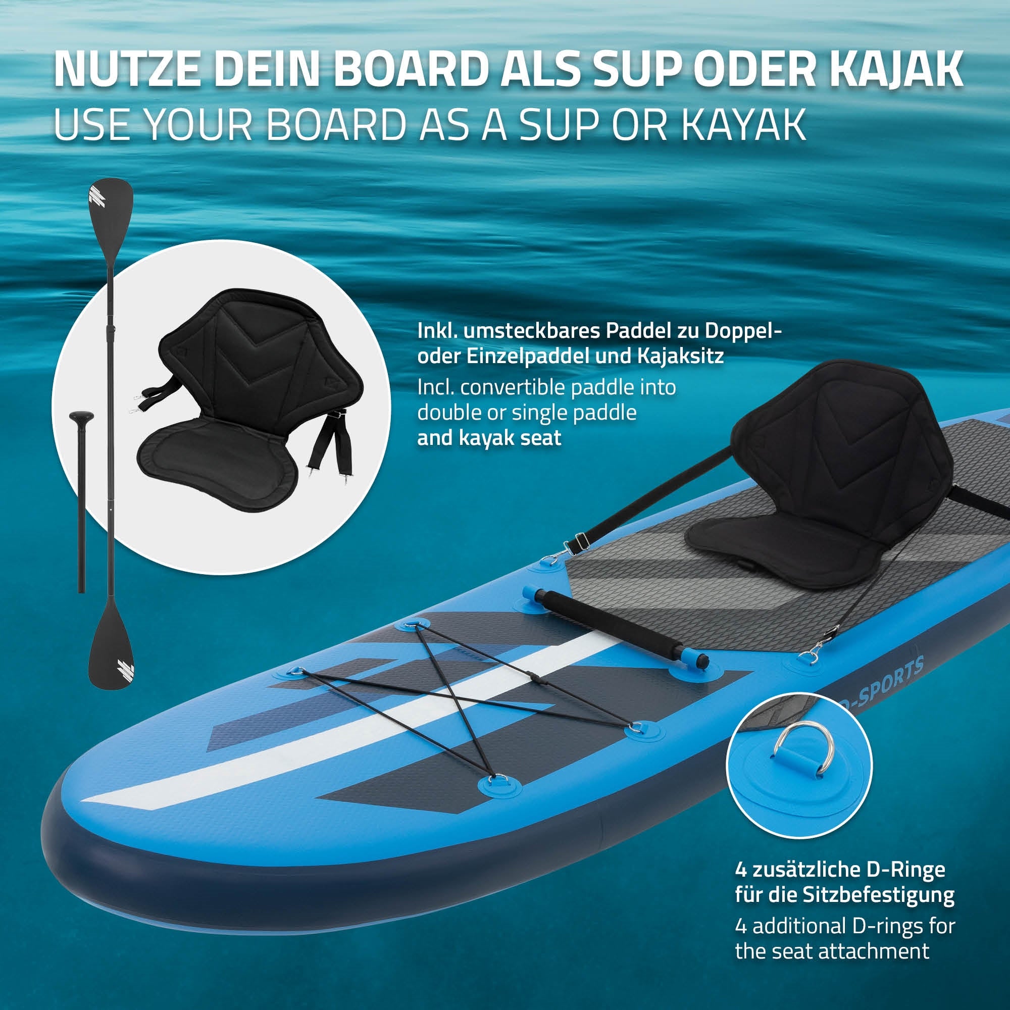 ECD Germany Paddle gonflable SUP 320 cm bleu PVC siège kayak