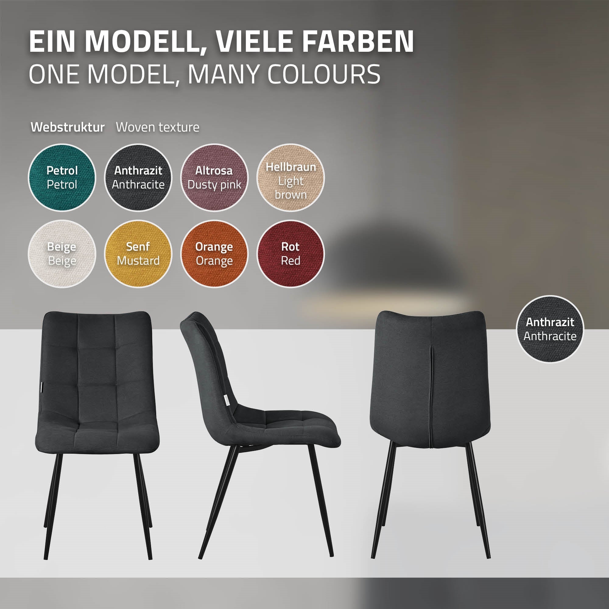 ECD Germany Möbel chaise salle à manger anthracite lot de 2 polyester