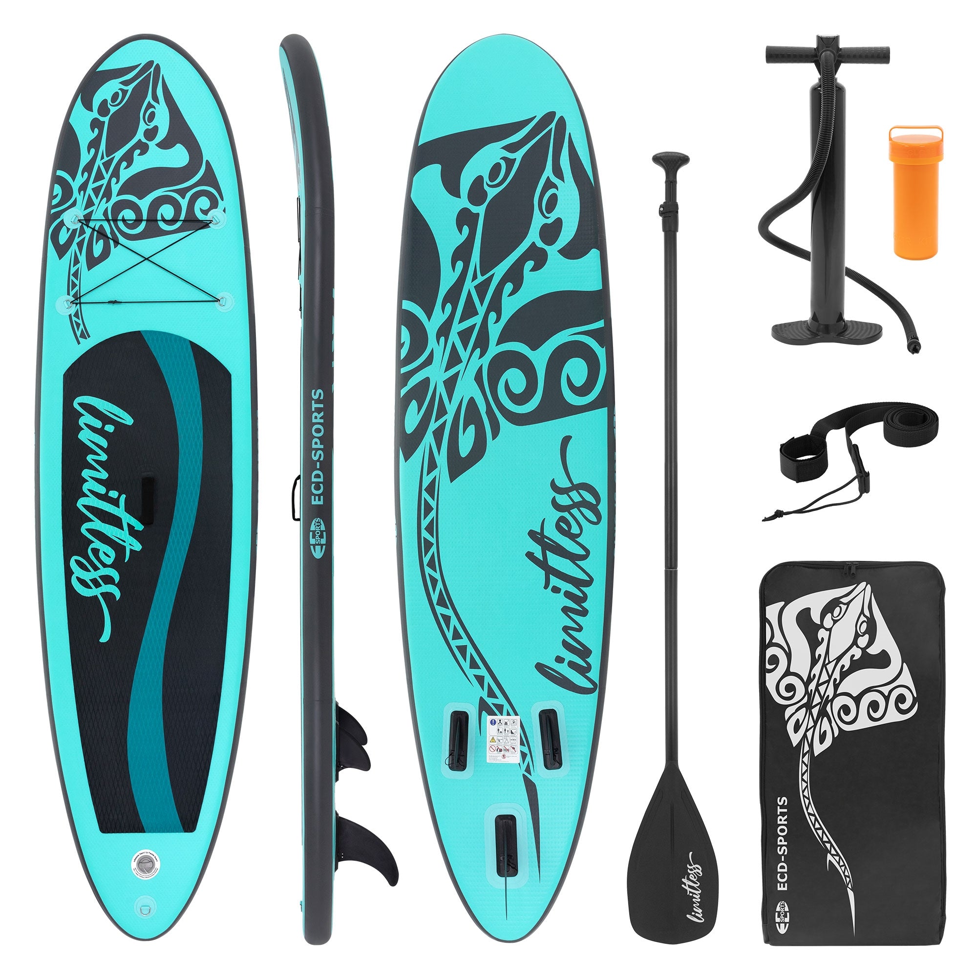 ECD Germany Limitless 308 SUP gonflable turquoise + pompe